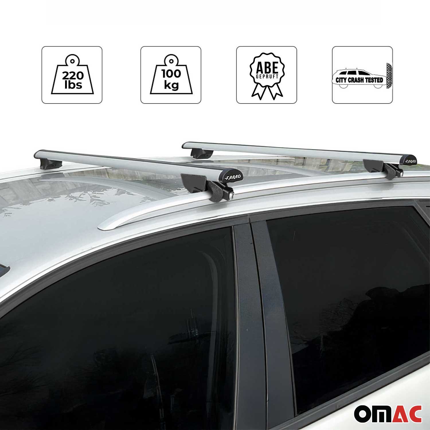 OMAC USA 2017-2022 Chevrolet Trax Roof Rack Cross Bars Silver, flush-mounted roof rails, alternate view