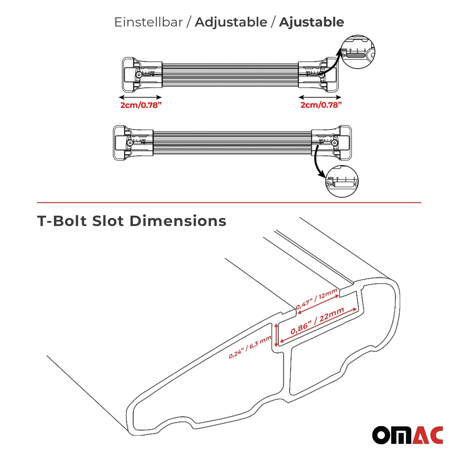 OMAC USA 2024-2026 Chevrolet Traverse Roof Rack Cross Bars Luggage Carrier Gray 2Pcs, raised roof rails, product detail