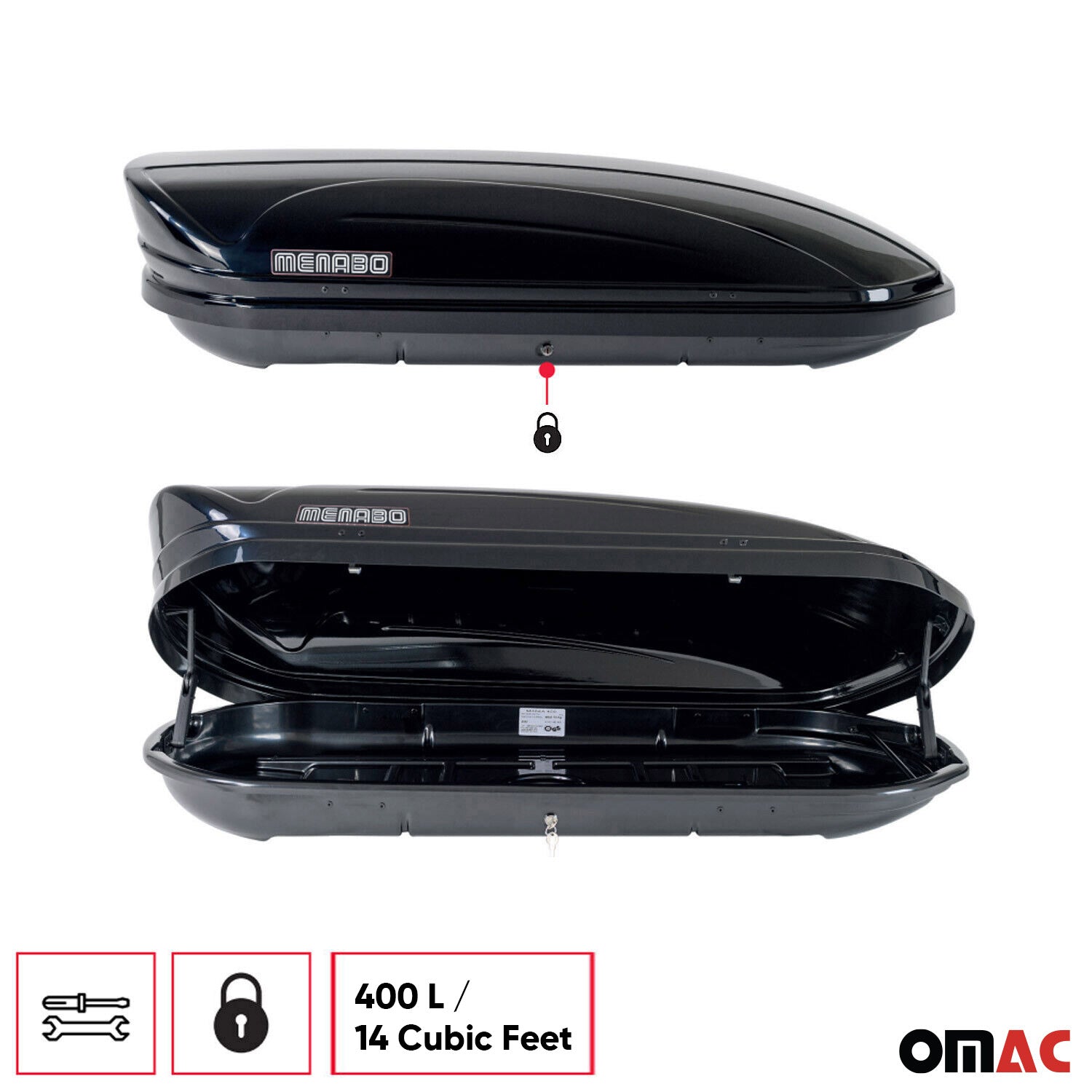 OMAC USA Roof Cargo Box 14 Cubic Feet Black, roof boxes, angled view