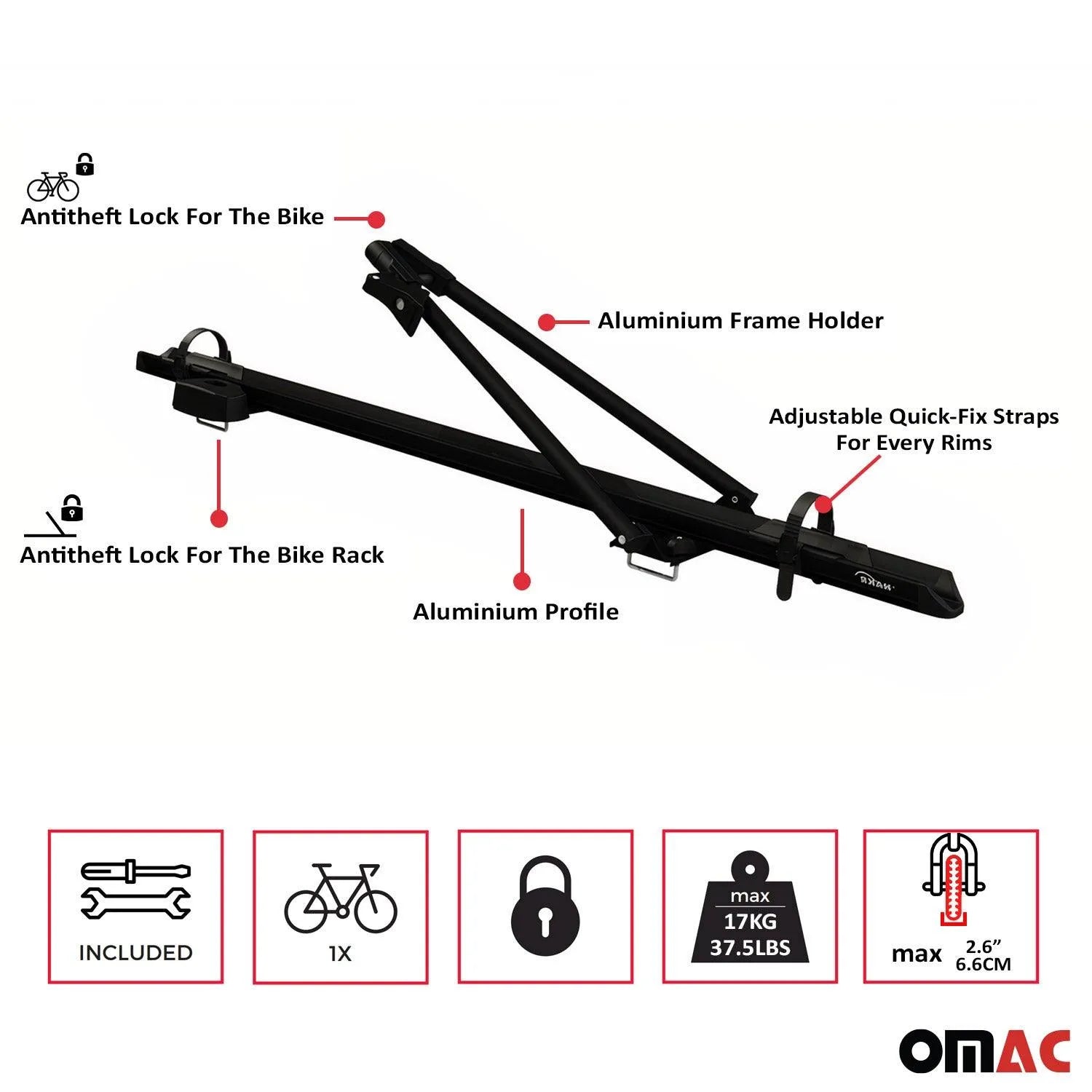 OMAC USA 2018-2024 GMC Terrain / Terrain Denali Bike Rack Carrier Roof Racks Set, roof kits, angled view