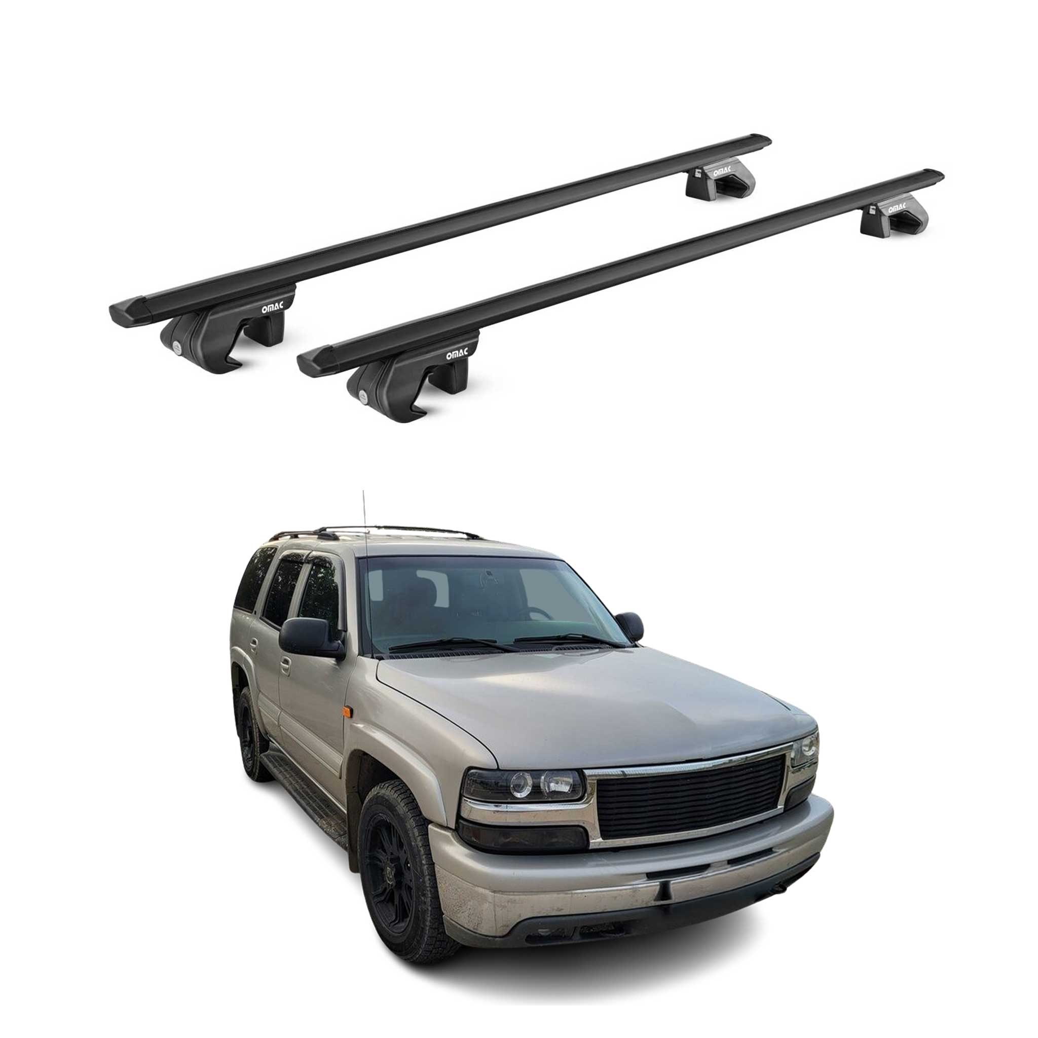 OMAC USA 2001-2014 Chevrolet Tahoe Roof Rack Cross Bars Black Luggage Carrier 2 Pcs, raised roof rails