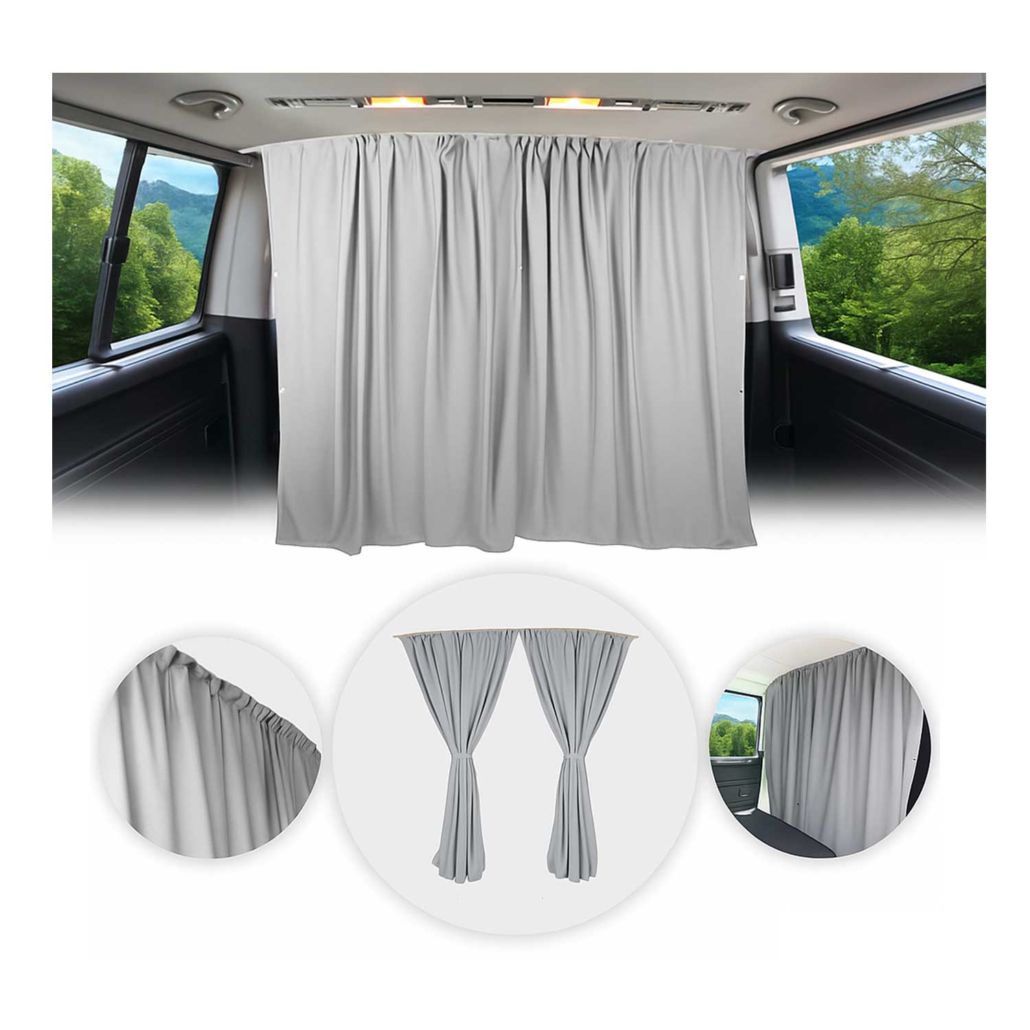 OMAC USA Chevrolet Express Cabin Divider Curtains Privacy Curtains Gray 2 Curtains