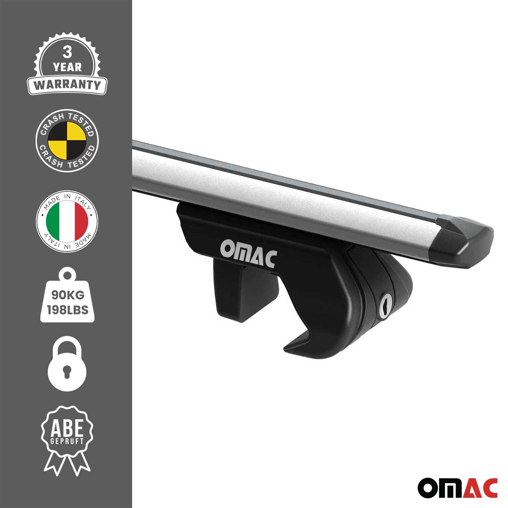 OMAC USA 2005-2009 Chevrolet Uplander Roof Rack Cross Bars Silver Carrier 2 Pcs, raised roof rails, side view