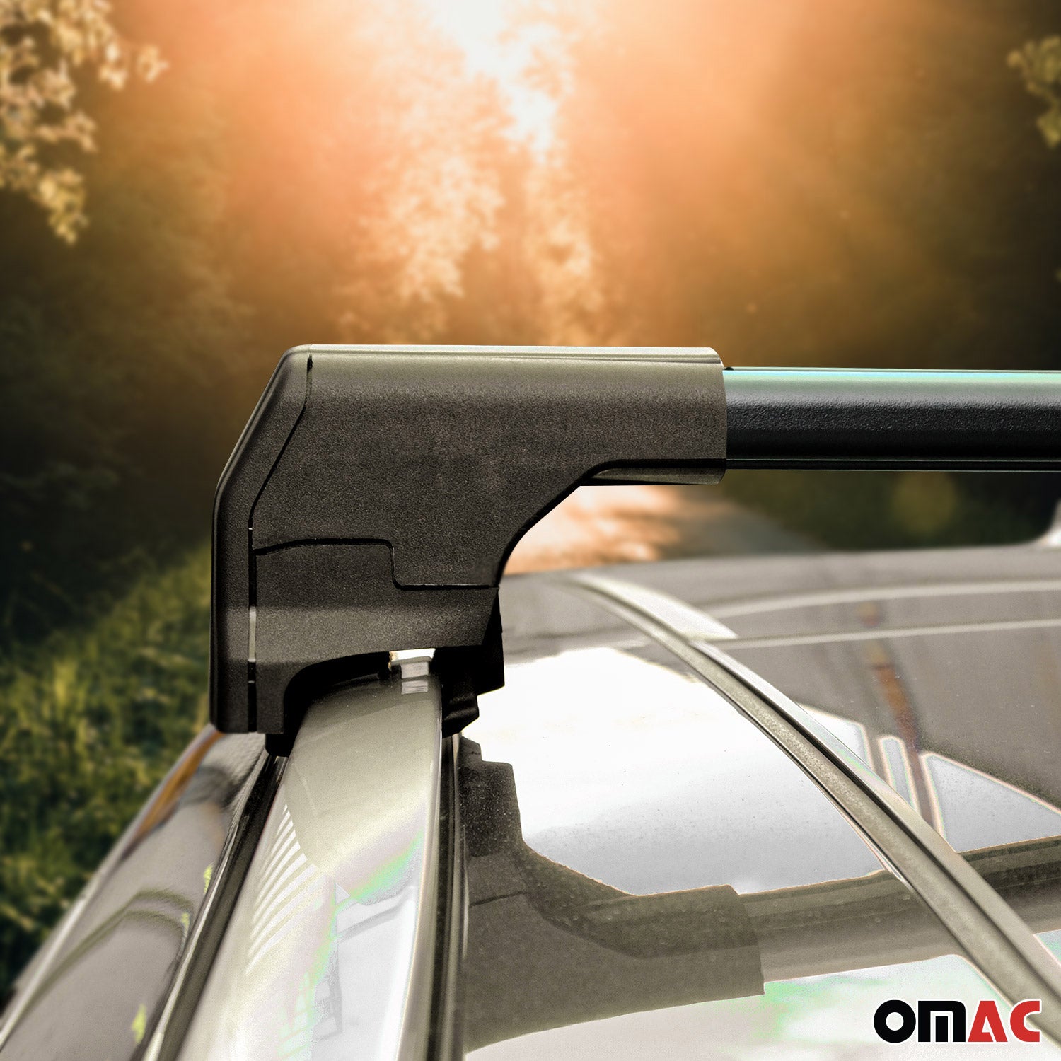 OMAC USA 2013-2016 Buick Encore Roof Rack Cross Bars Black, flush-mounted roof rails, reverse view