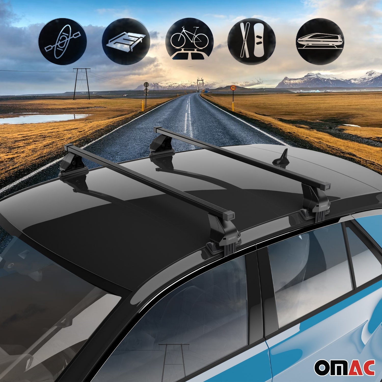 OMAC USA 2017-2026 Cadillac XT5 Roof Rack Cross Bars Black, smooth/naked roof racks, alternate view