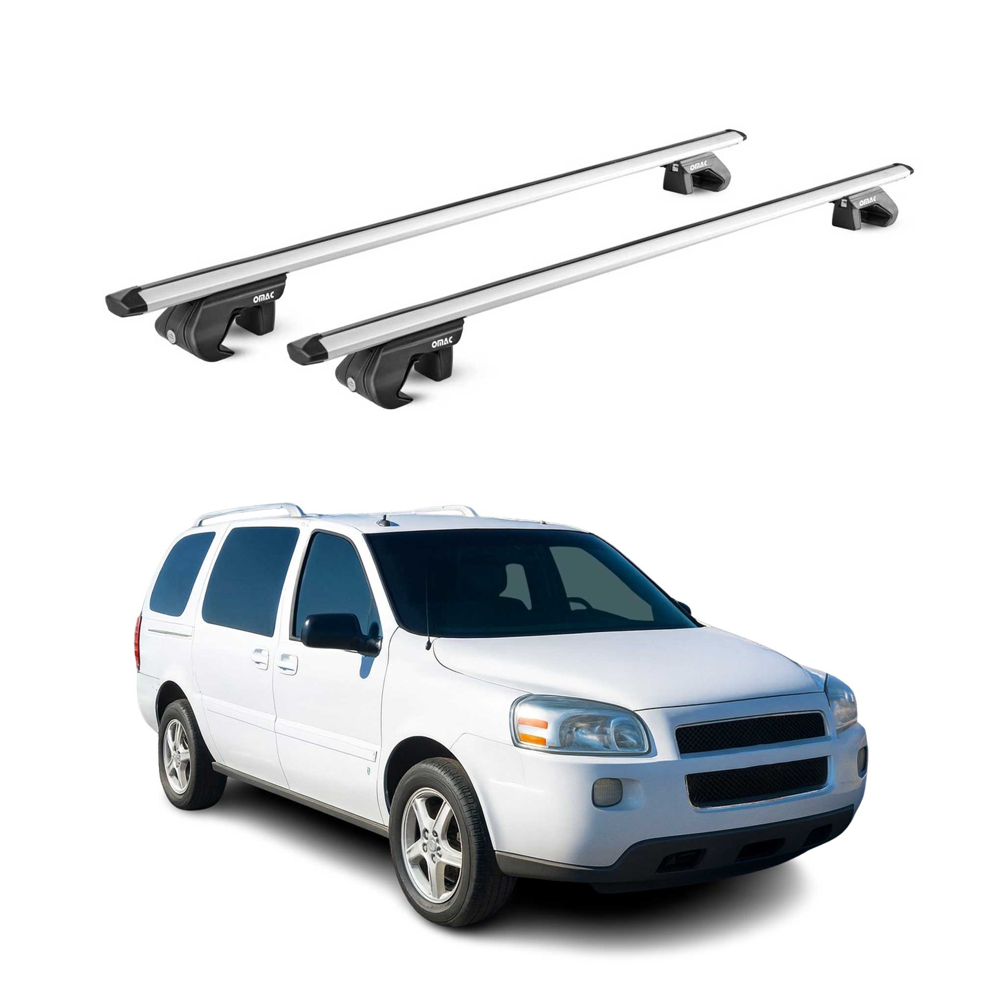 OMAC USA 2005-2009 Chevrolet Uplander Roof Rack Cross Bars Silver Carrier 2 Pcs, raised roof rails