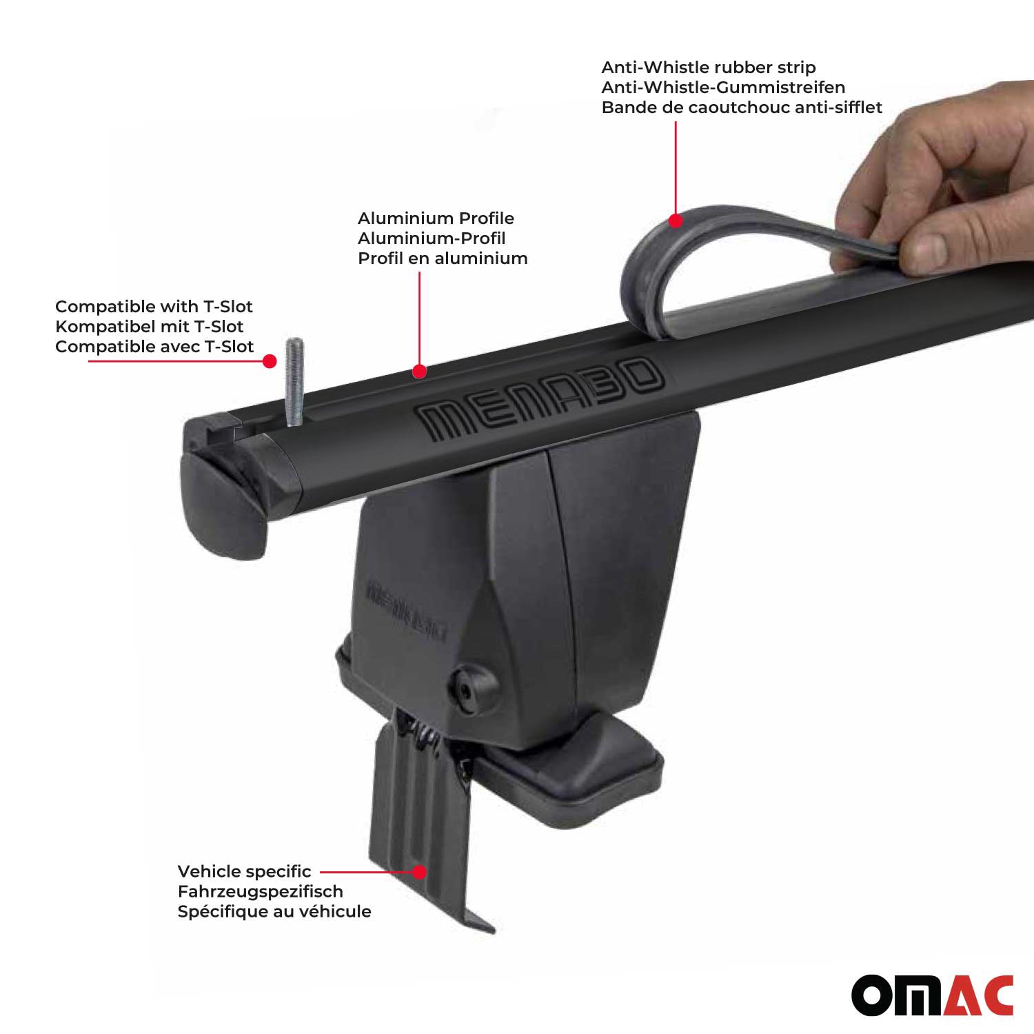 OMAC USA 2017-2026 Cadillac XT5 Roof Rack Cross Bars Black, smooth/naked roof racks, side view