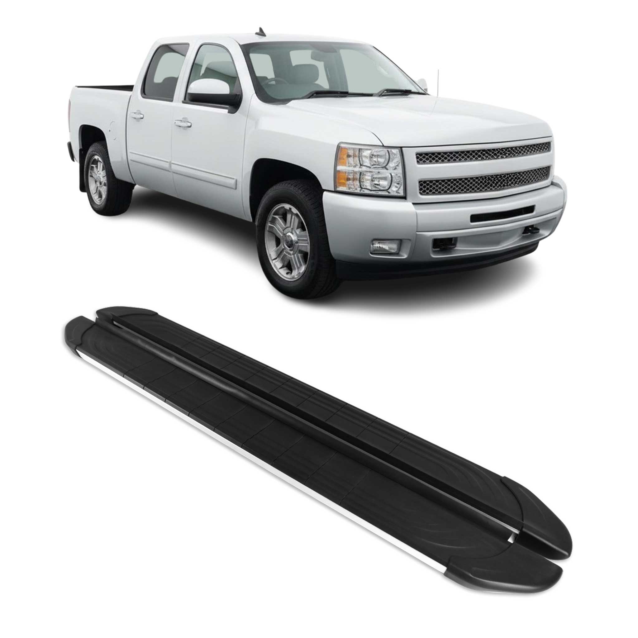 OMAC USA 2007-2019 Chevy Silverado / GMC Sierra 1500 2500HD 3500HD CrewCab Running Boards Side Step Nerf Bars Alu Black