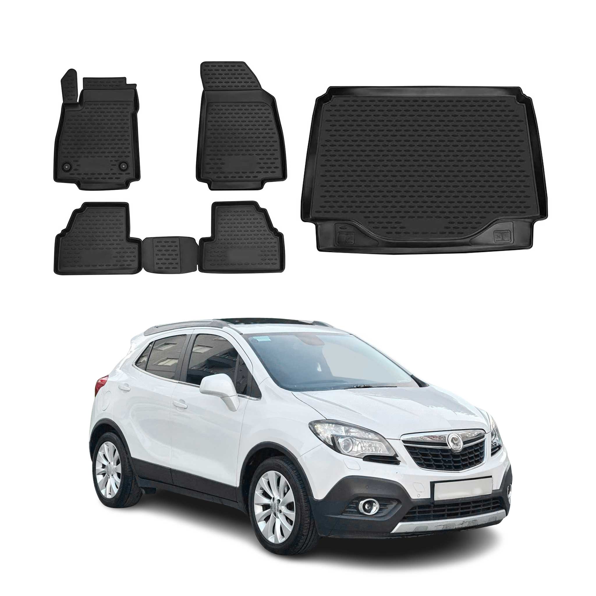 OMAC USA 2013-2022 Chevrolet Trax Floor Mats & Cargo Liner Full Set All Weather Black, floor-trunk mat set
