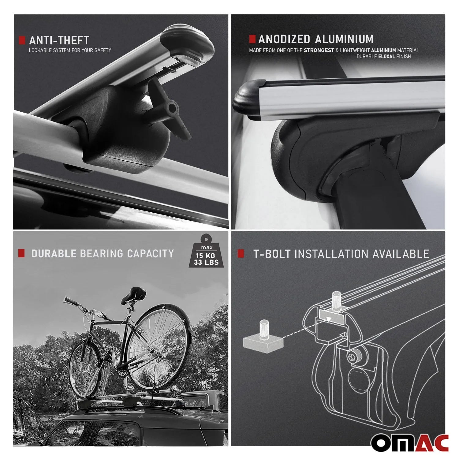 OMAC USA 2018-2024 GMC Terrain / Terrain Denali Bike Rack Carrier Roof Racks Set, roof kits, close-up detail