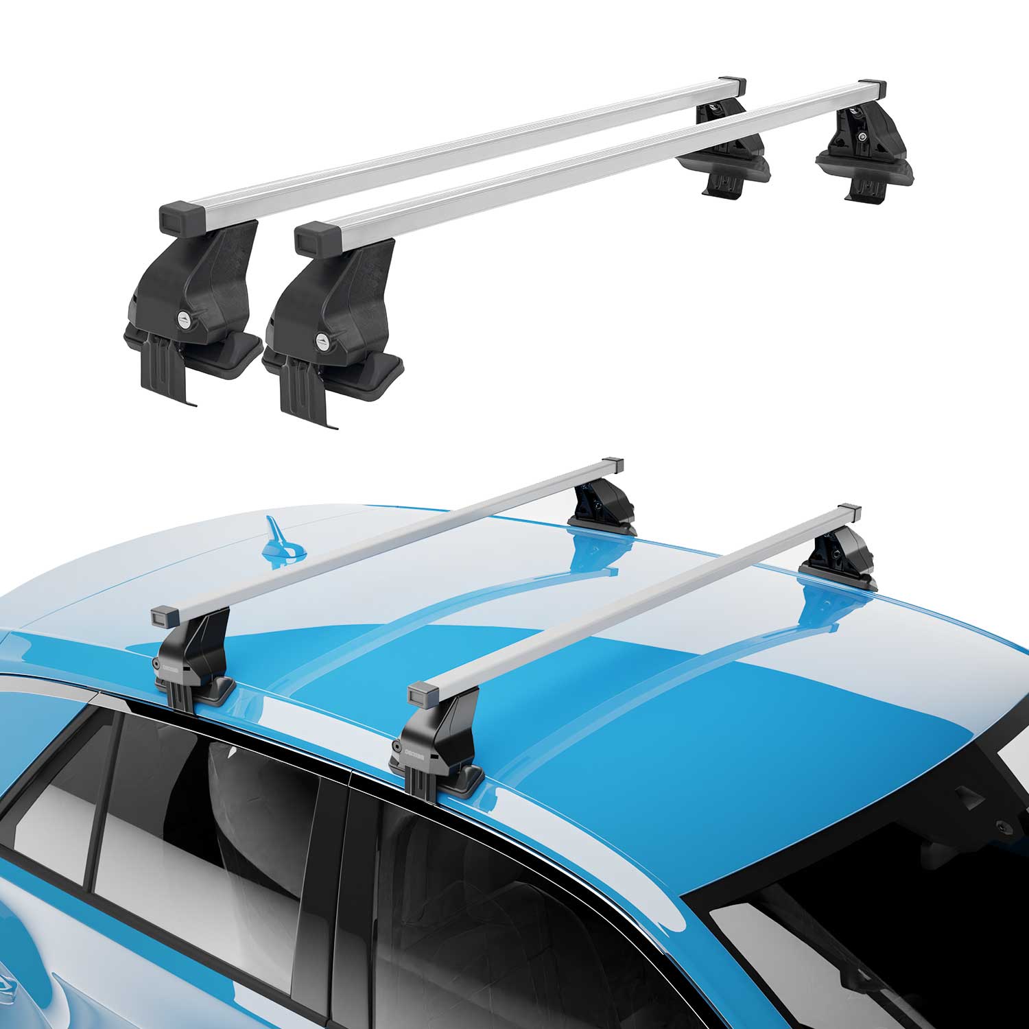 OMAC USA 2016-2022 Chevrolet Spark Roof Rack Cross Bars Silver, smooth/naked roof racks, alternate view