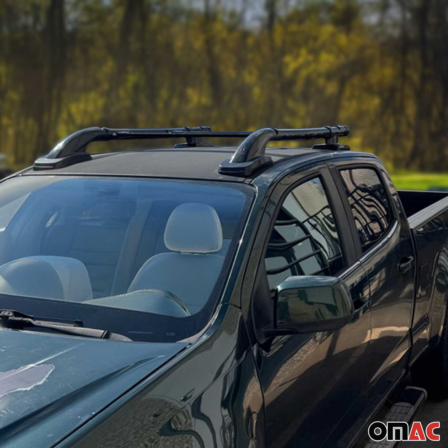 OMAC USA 2015-2022 GMC Canyon II Top Roof Rack & Side Rails Black Alu 4Pcs, close-up detail