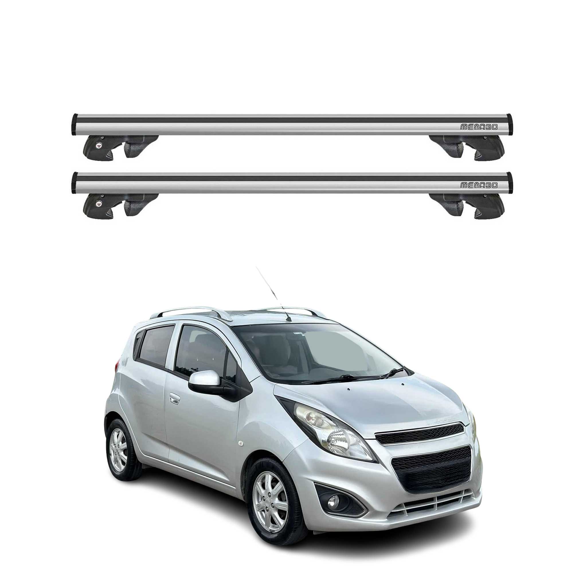 OMAC USA 2013-2015 Chevrolet Spark Roof Rack Cross Bars Silver, raised roof rails