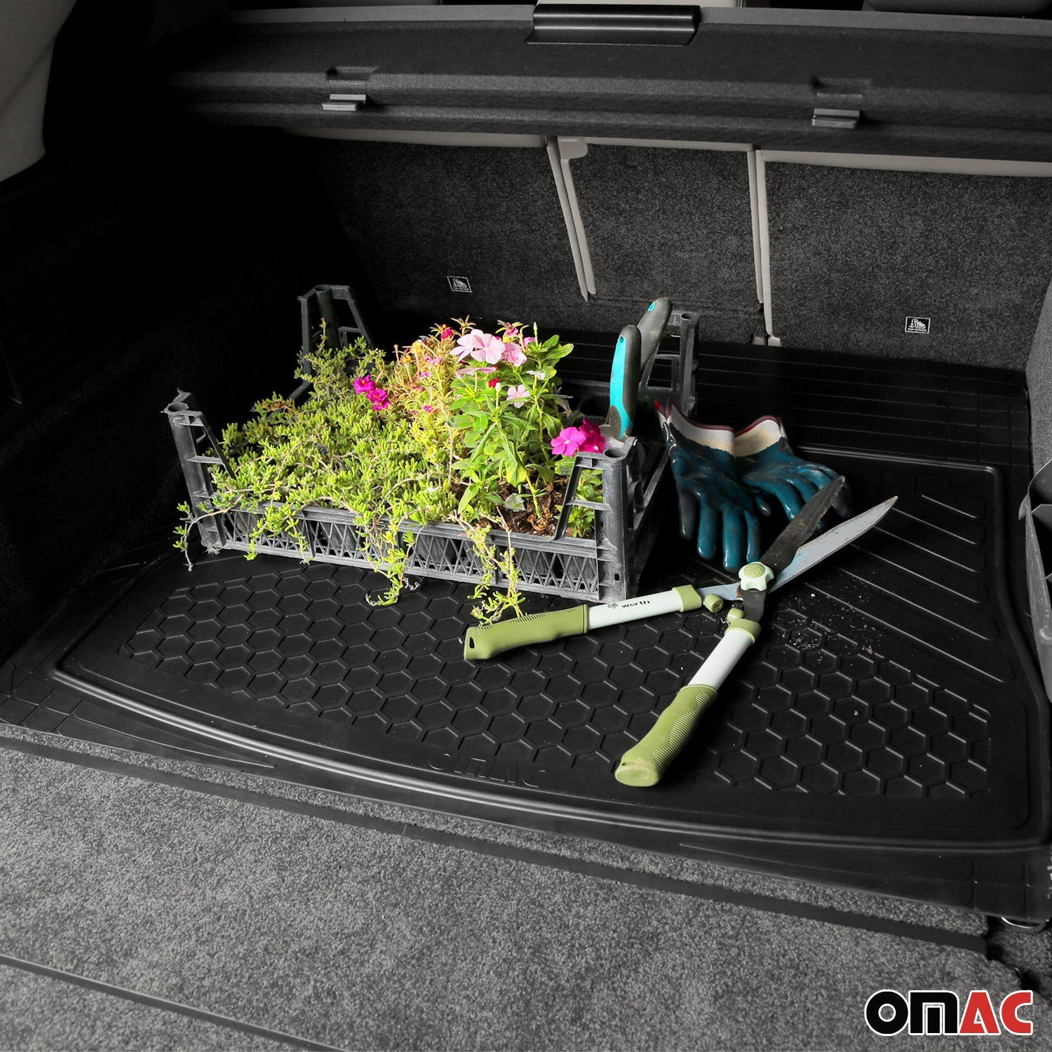 OMAC USA 2017-2024 Chevrolet Bolt EV Universal Cargo Mat Liner Waterproof Rubber Black 1Pc, product detail