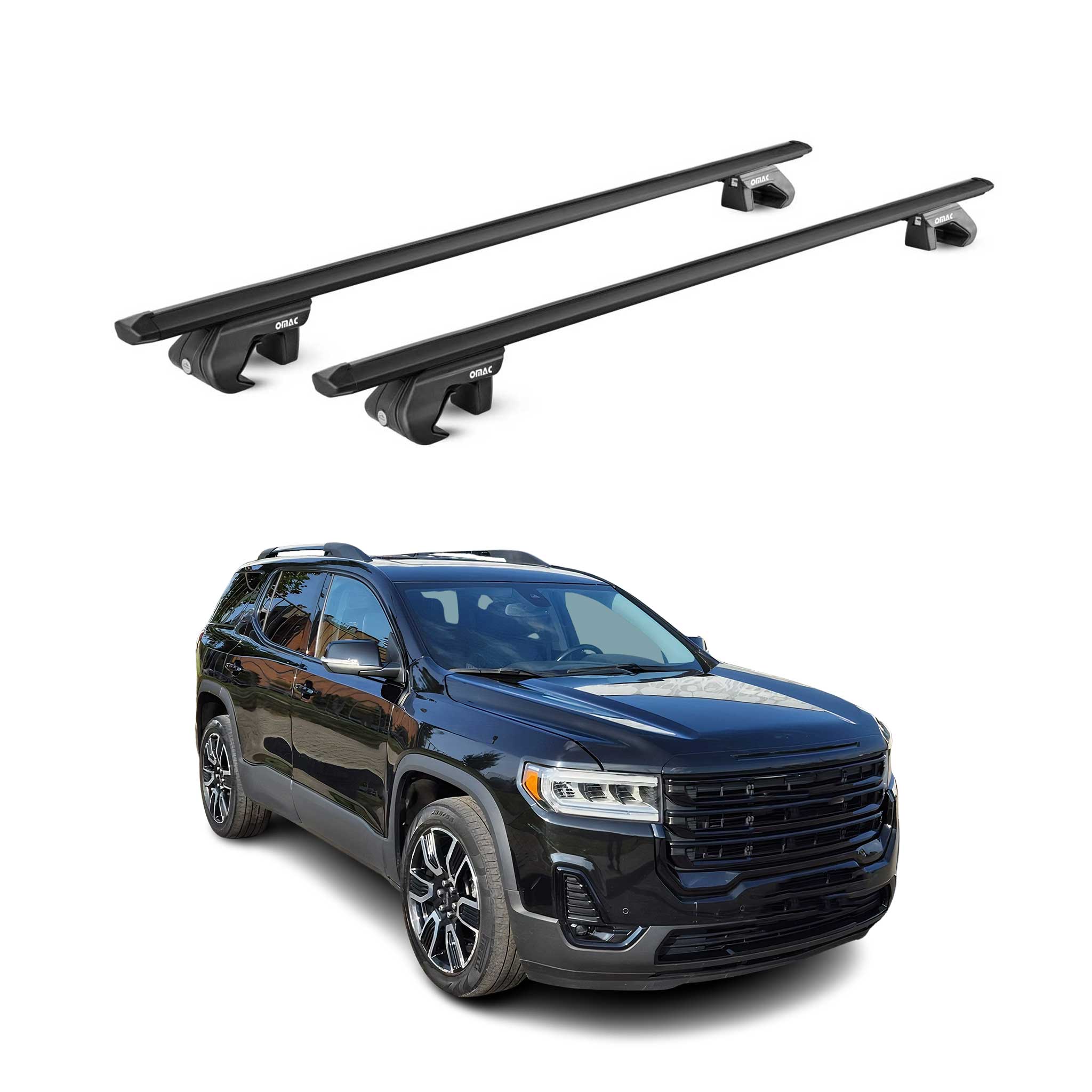 OMAC USA 2017-2023 GMC Acadia Roof Rack Cross Bars Black Luggage Carrier 2 Pcs, raised roof rails
