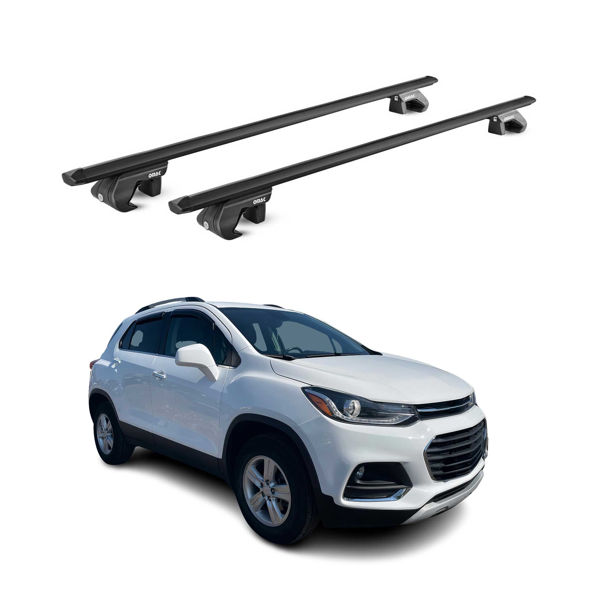 OMAC USA 2013-2022 Chevrolet Trax Roof Rack Cross Bars Black Luggage Carrier 2 Pcs, raised roof rails