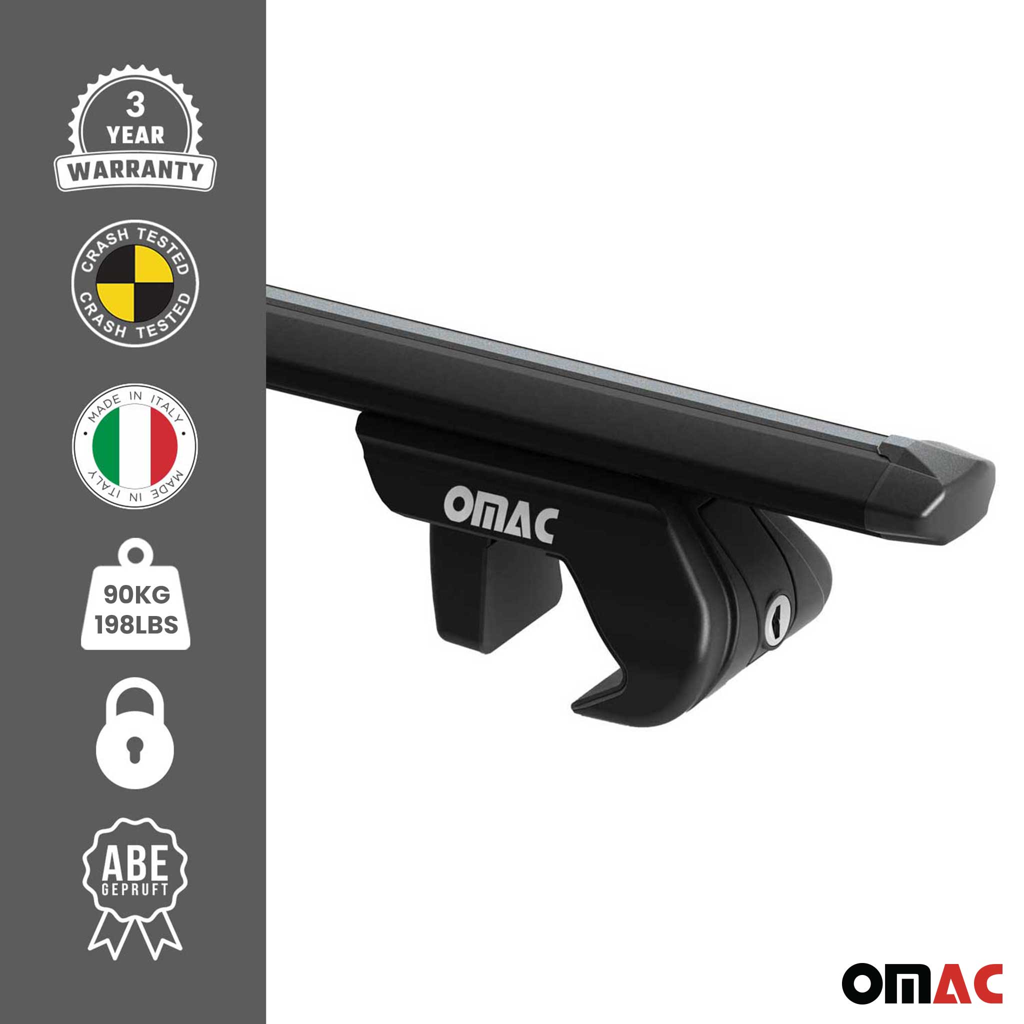 OMAC USA 2018-2024 GMC Terrain Roof Rack Cross Bars Black Luggage Carrier 2 Pcs, raised roof rails, side view