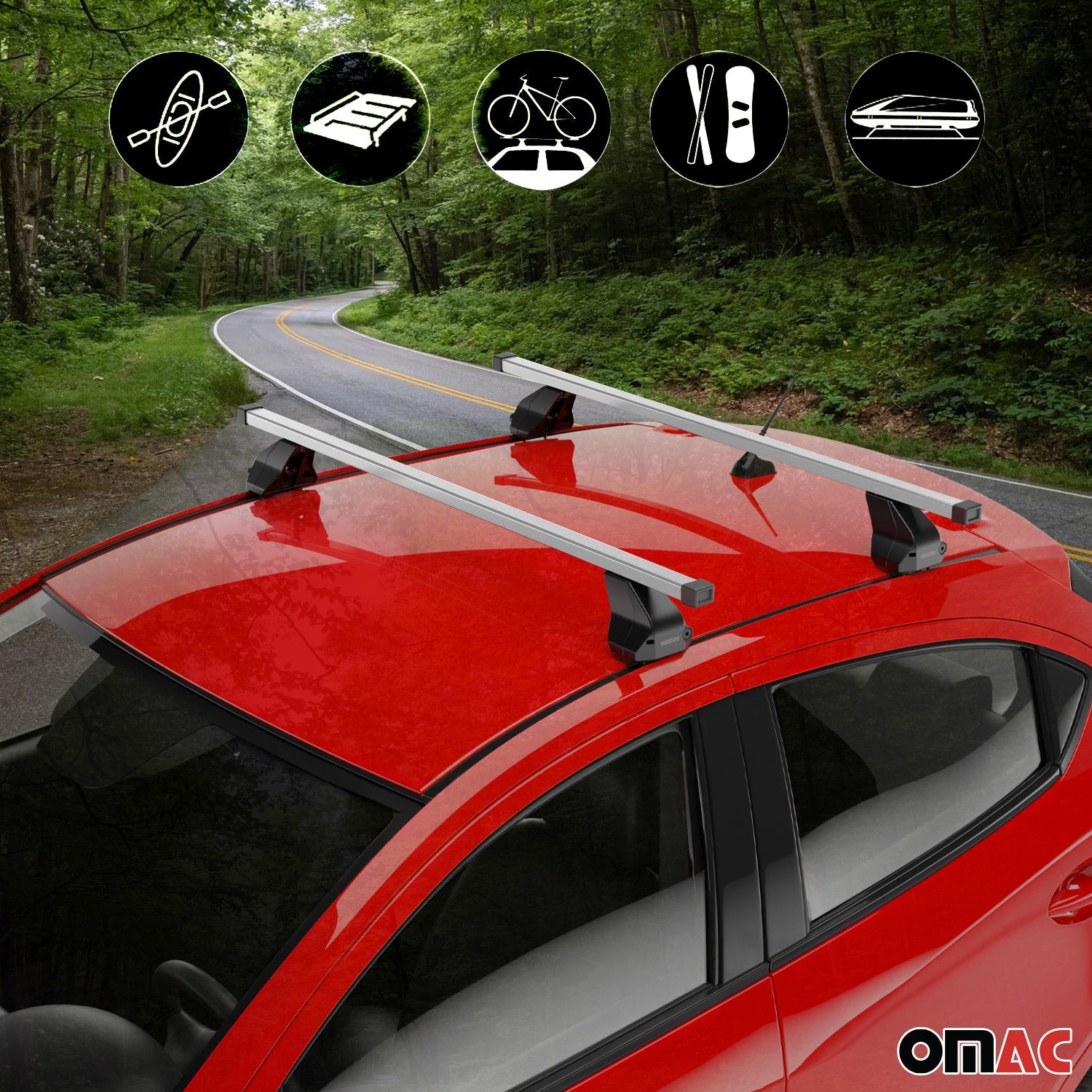 OMAC USA 2018-2024 Chevrolet Equinox Roof Rack Cross Bars Silver, fixpoints, close-up detail
