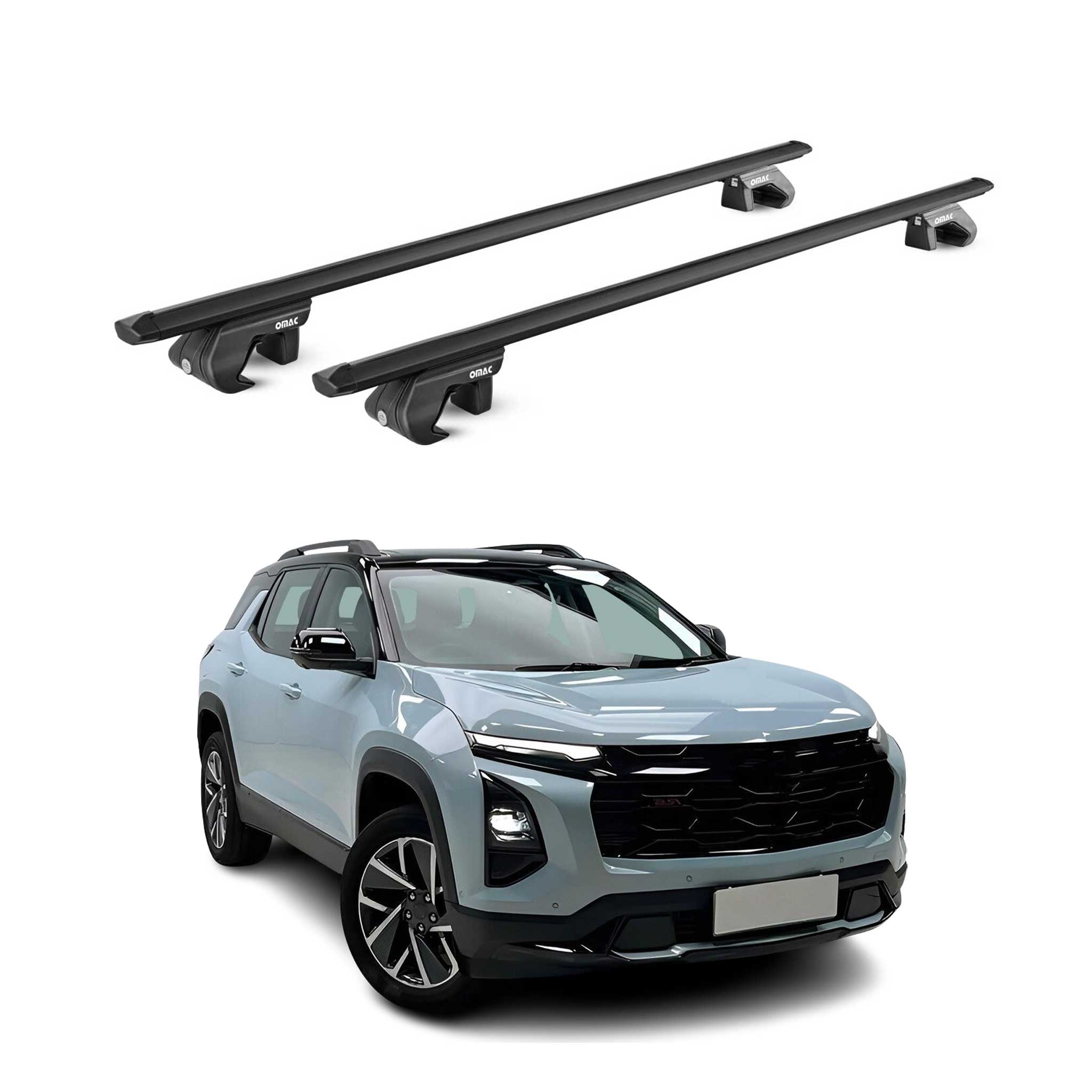 OMAC USA 2025-2026 Chevrolet Equinox Roof Rack Cross Bars Luggage Carrier Alu Black 2x, raised roof rails