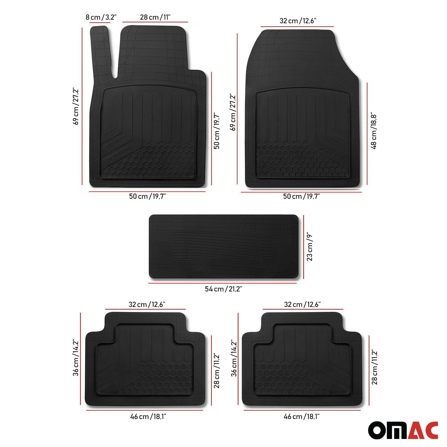 OMAC USA 2016-2022 Chevrolet Spark Chevrolet Spark Universal Floor Mats Liner All Weather 3D Black Waterproof, product detail