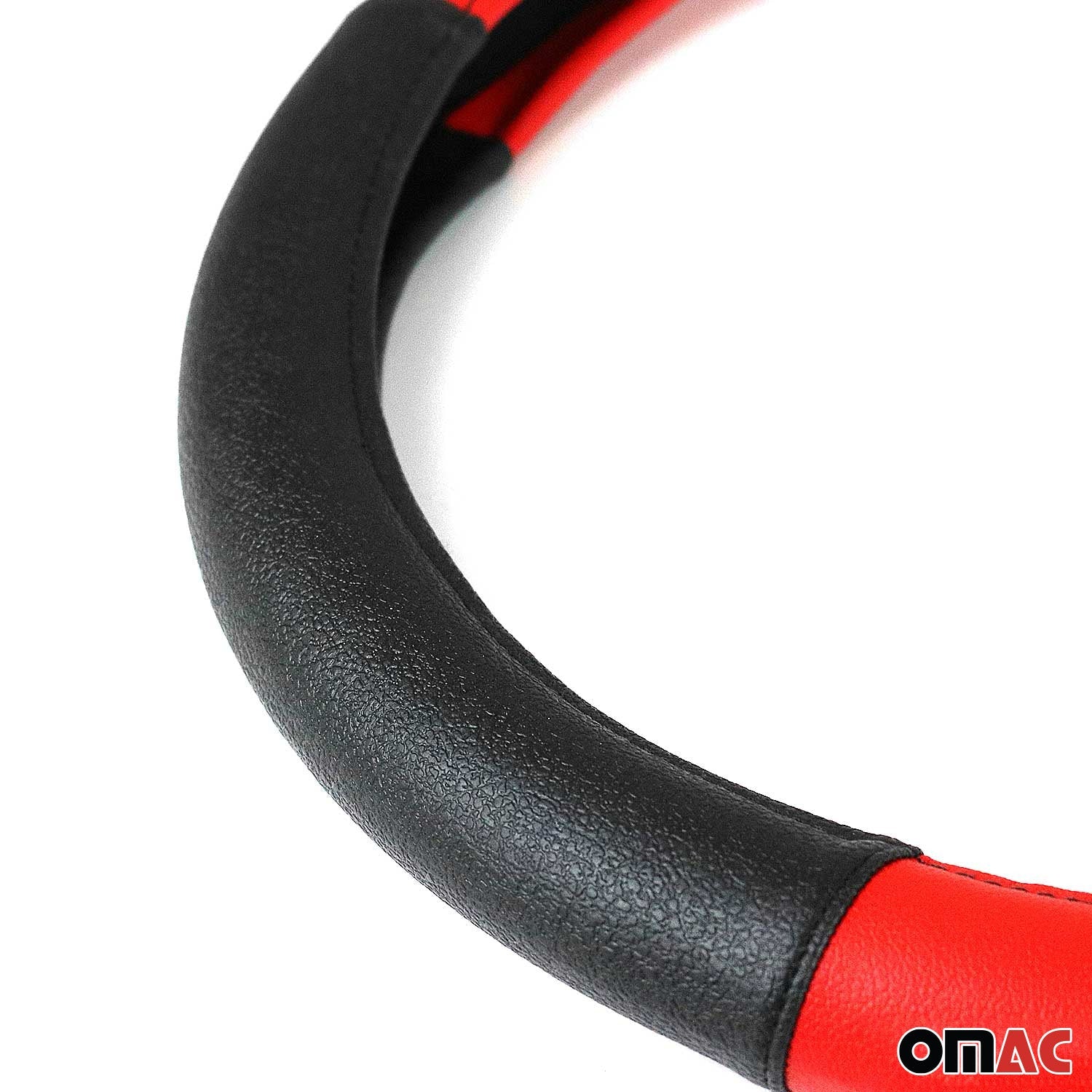 OMAC USA 14.5-15.5’’ Steering Wheel Cover Red Black Leather Anti-slip Breathable, fitment detail