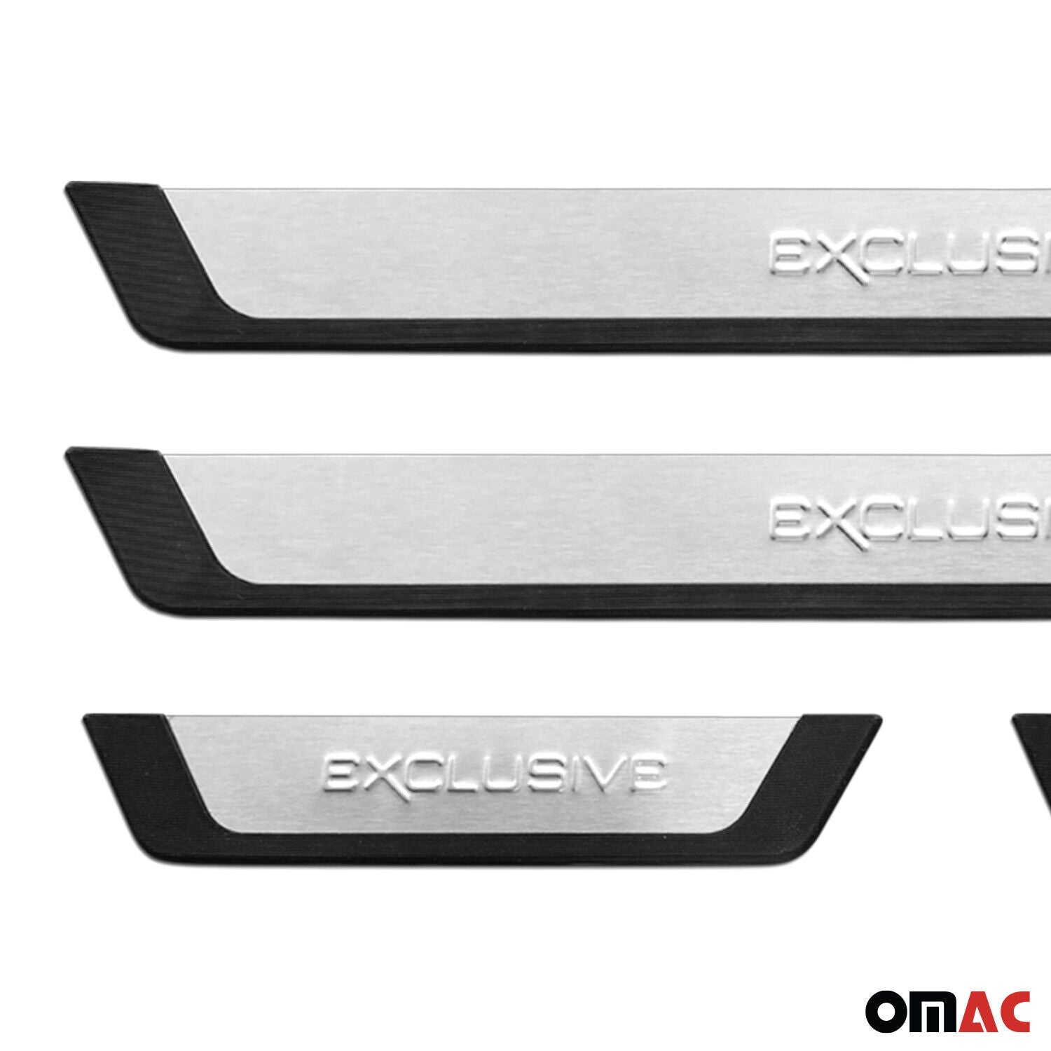 OMAC USA Chevrolet Spark Door Sill Scuff Plate Scratch Protector Exclusive Brushed Stainless Steel 4Pcs, close-up detail