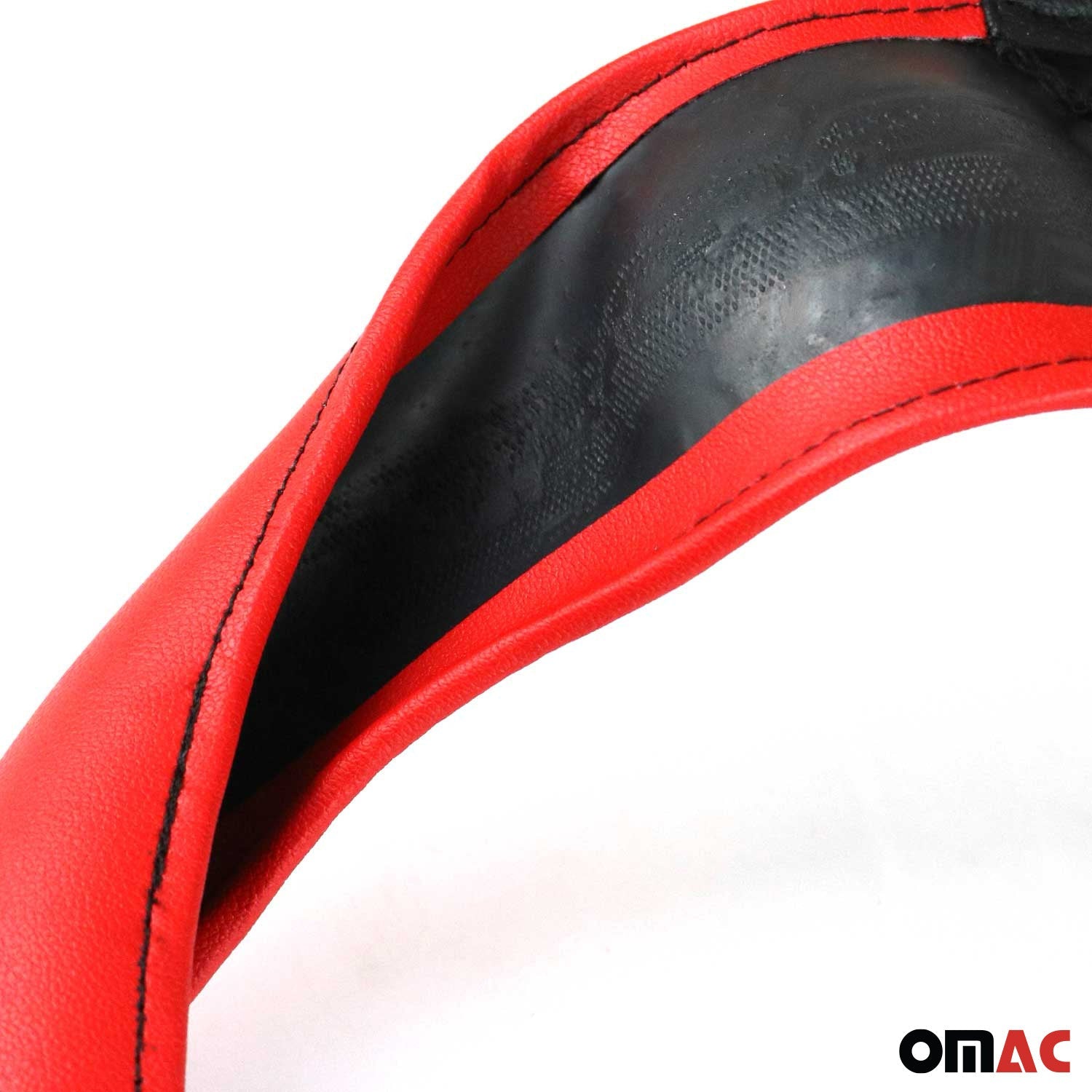 OMAC USA 14.5-15.5’’ Steering Wheel Cover Red Black Leather Anti-slip Breathable, package contents