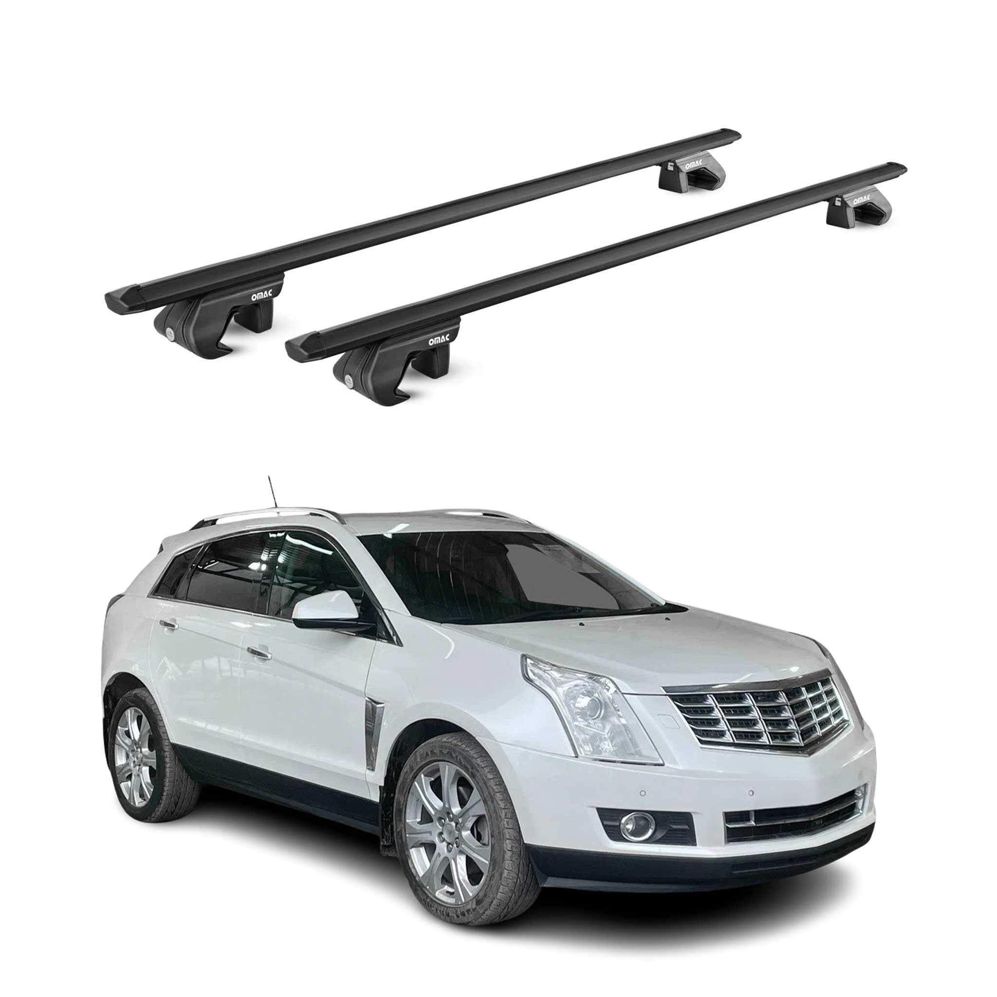OMAC USA 2010-2016 Cadillac SRX Roof Rack Cross Bars Black, raised roof rails