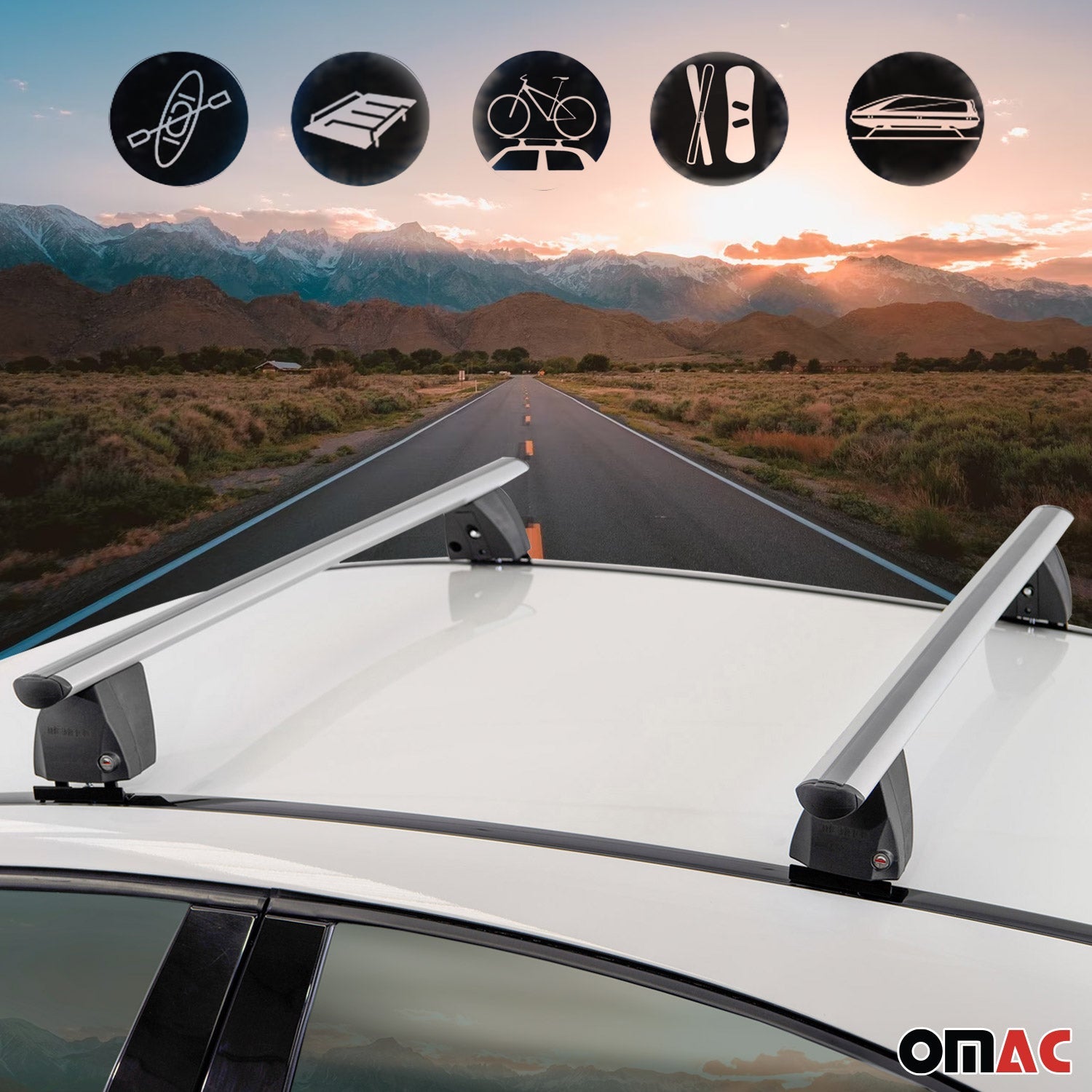 OMAC USA 2018-2024 Chevrolet Equinox Roof Rack Cross Bars Silver, fixpoints, close-up detail