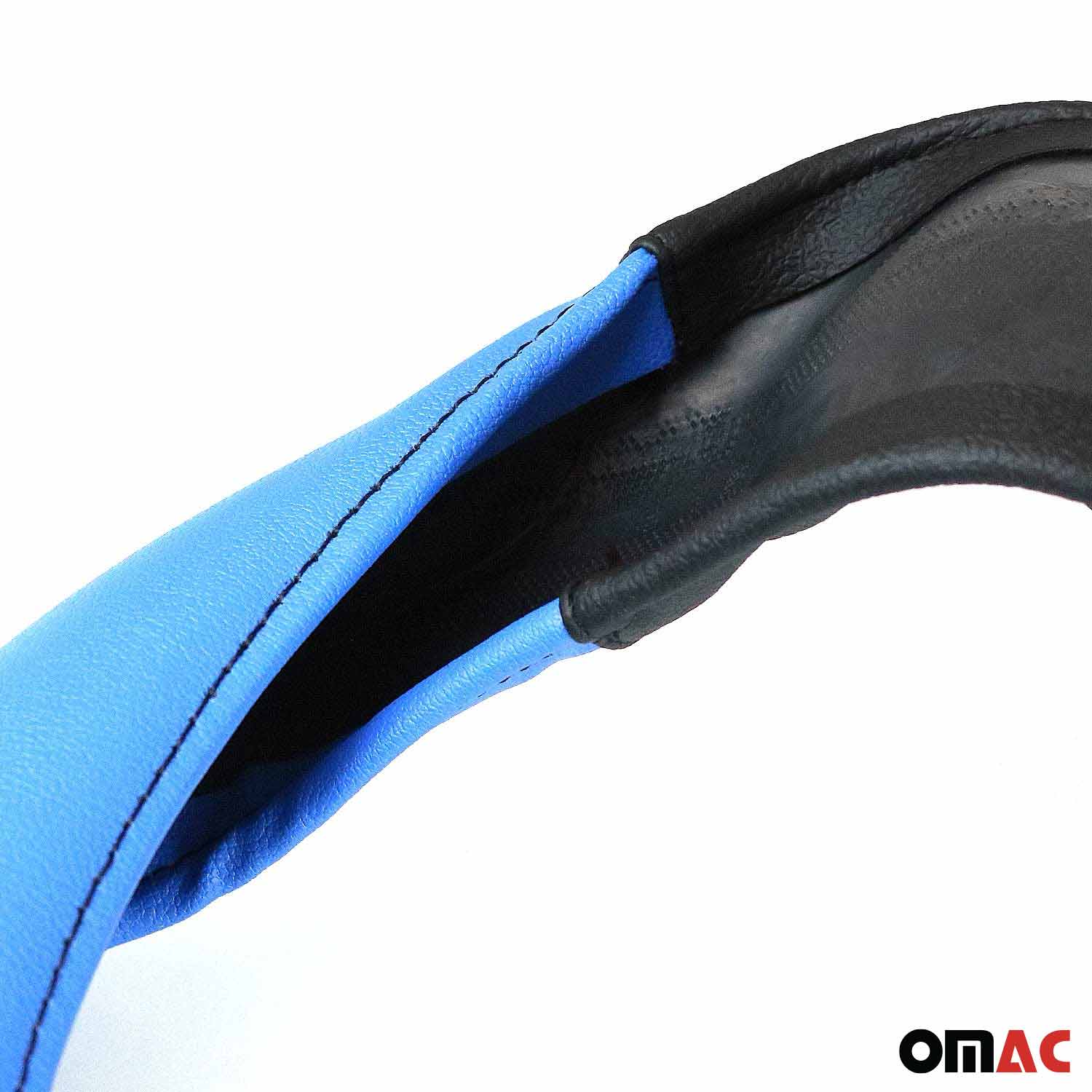 OMAC USA 14.5-15.5’’ Steering Wheel Cover Blue Black Leather Anti-slip Breathable, package contents