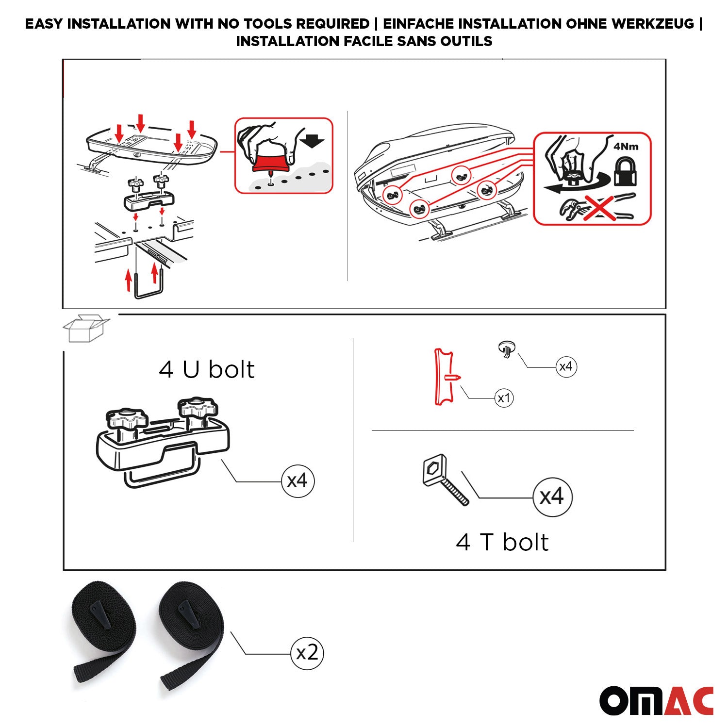 OMAC USA Roof Cargo Box 8 Cubic Feet Dual-Side Opening Black, roof boxes, product detail
