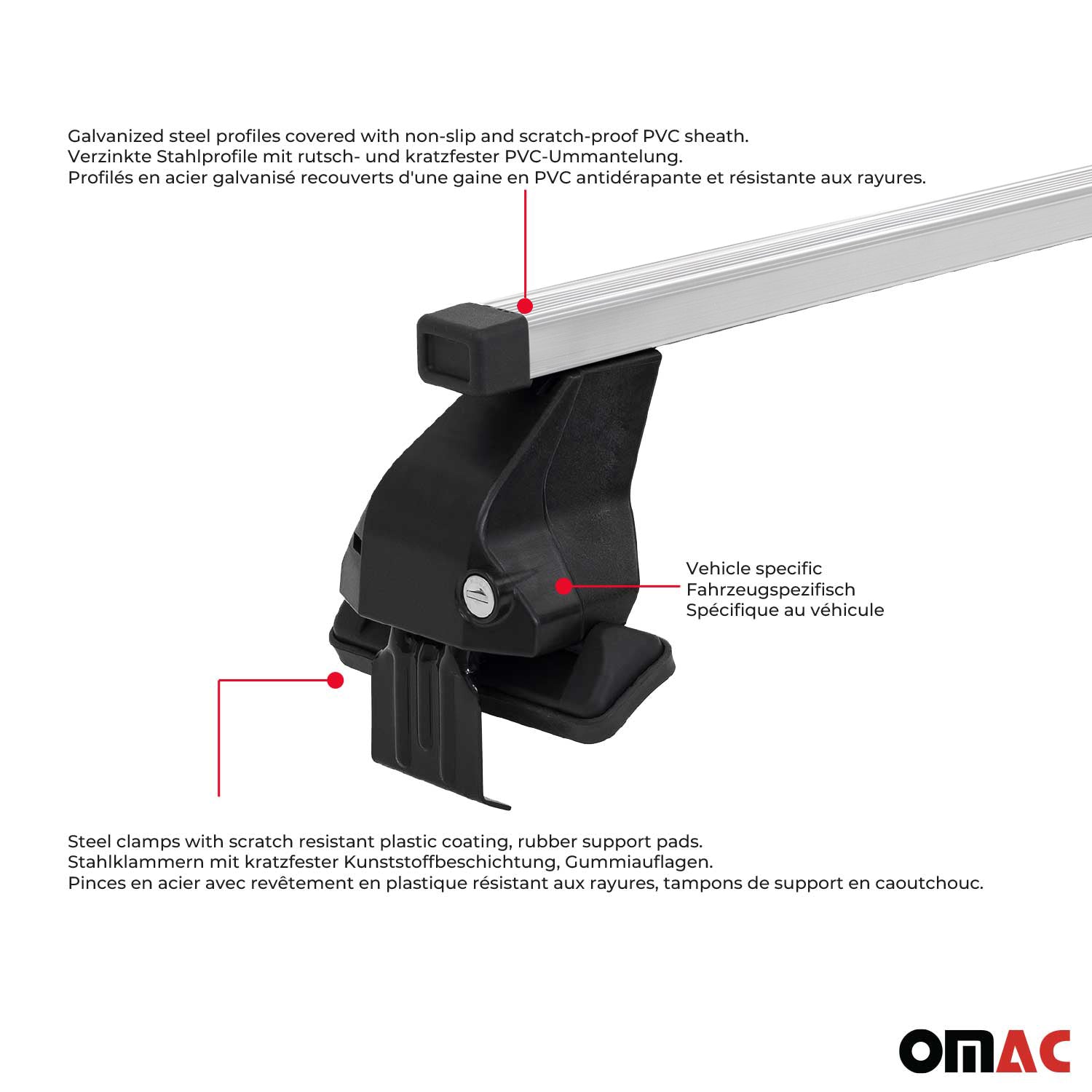 OMAC USA 2016-2022 Chevrolet Spark Roof Rack Cross Bars Silver, smooth/naked roof racks, angled view