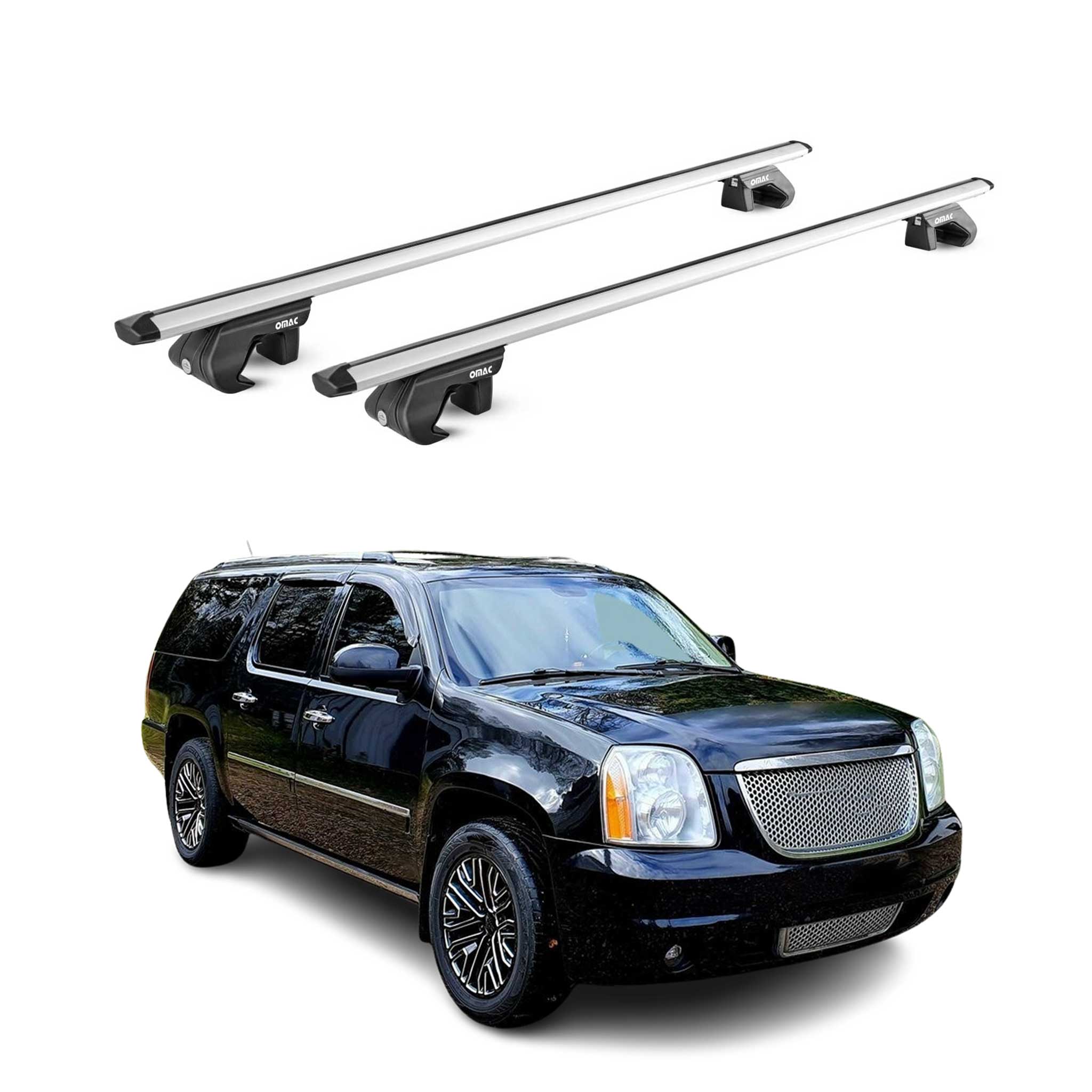 OMAC USA 2000-2014 GMC Yukon XL Roof Rack Cross Bars Silver Luggage Carrier 2 Pcs, raised roof rails