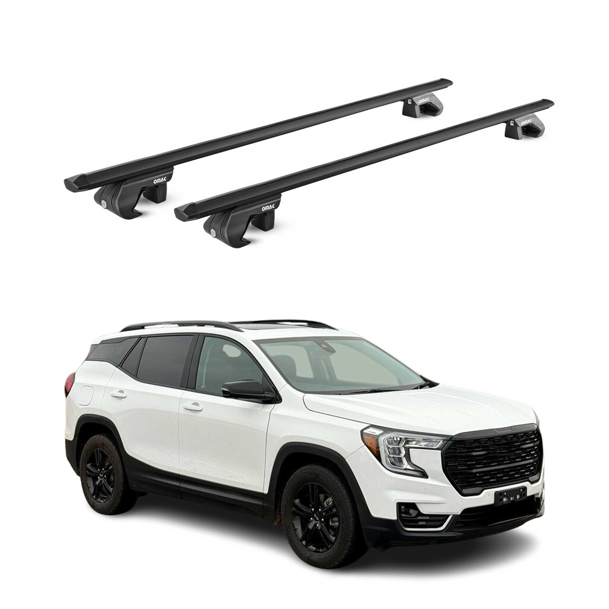 OMAC USA 2018-2024 GMC Terrain Roof Rack Cross Bars Black Luggage Carrier 2 Pcs, raised roof rails