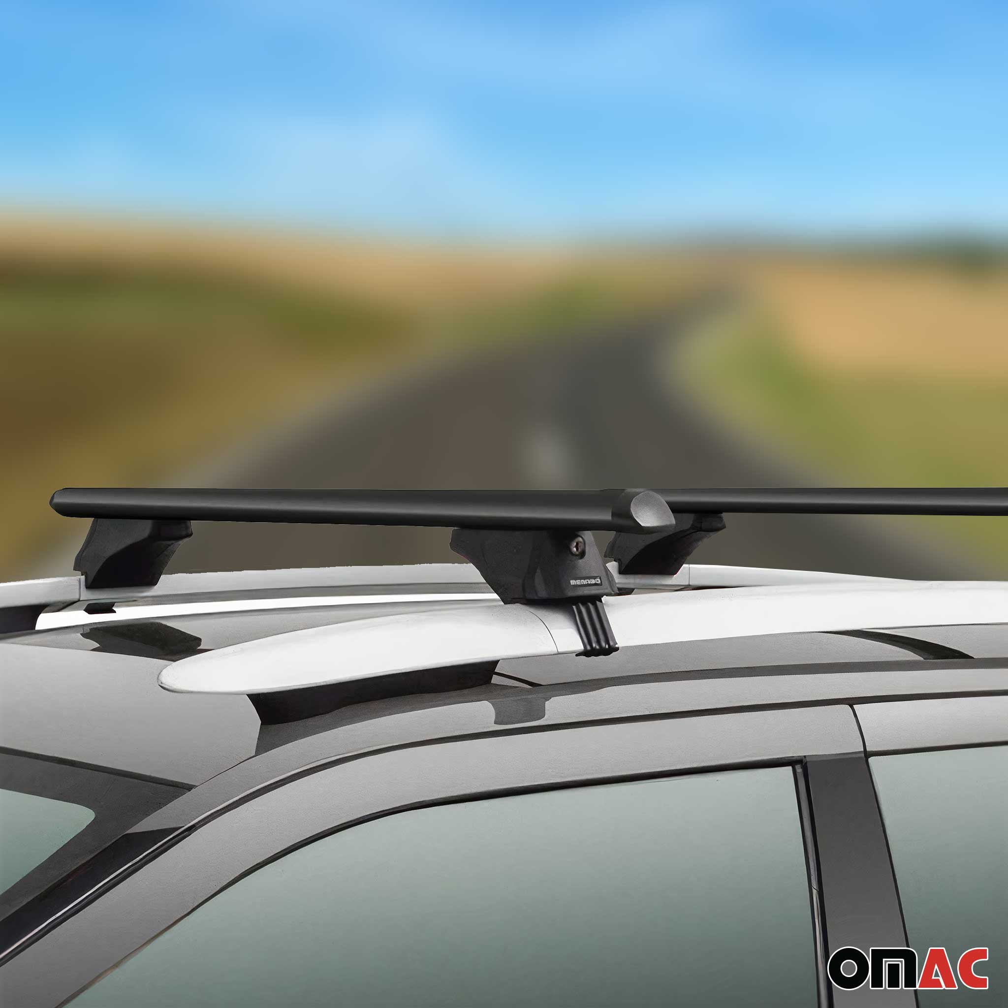 OMAC USA 2013-2022 Chevrolet Trax Roof Rack Cross Bars Black, flush-mounted roof rails, close-up detail