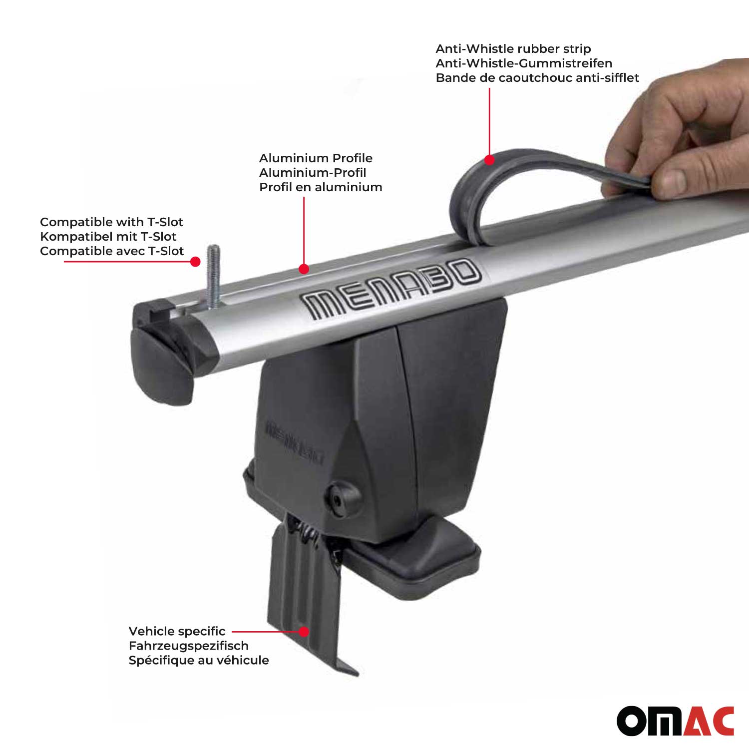 OMAC USA 2017-2026 Cadillac XT5 Roof Rack Cross Bars Silver, smooth/naked roof racks, side view