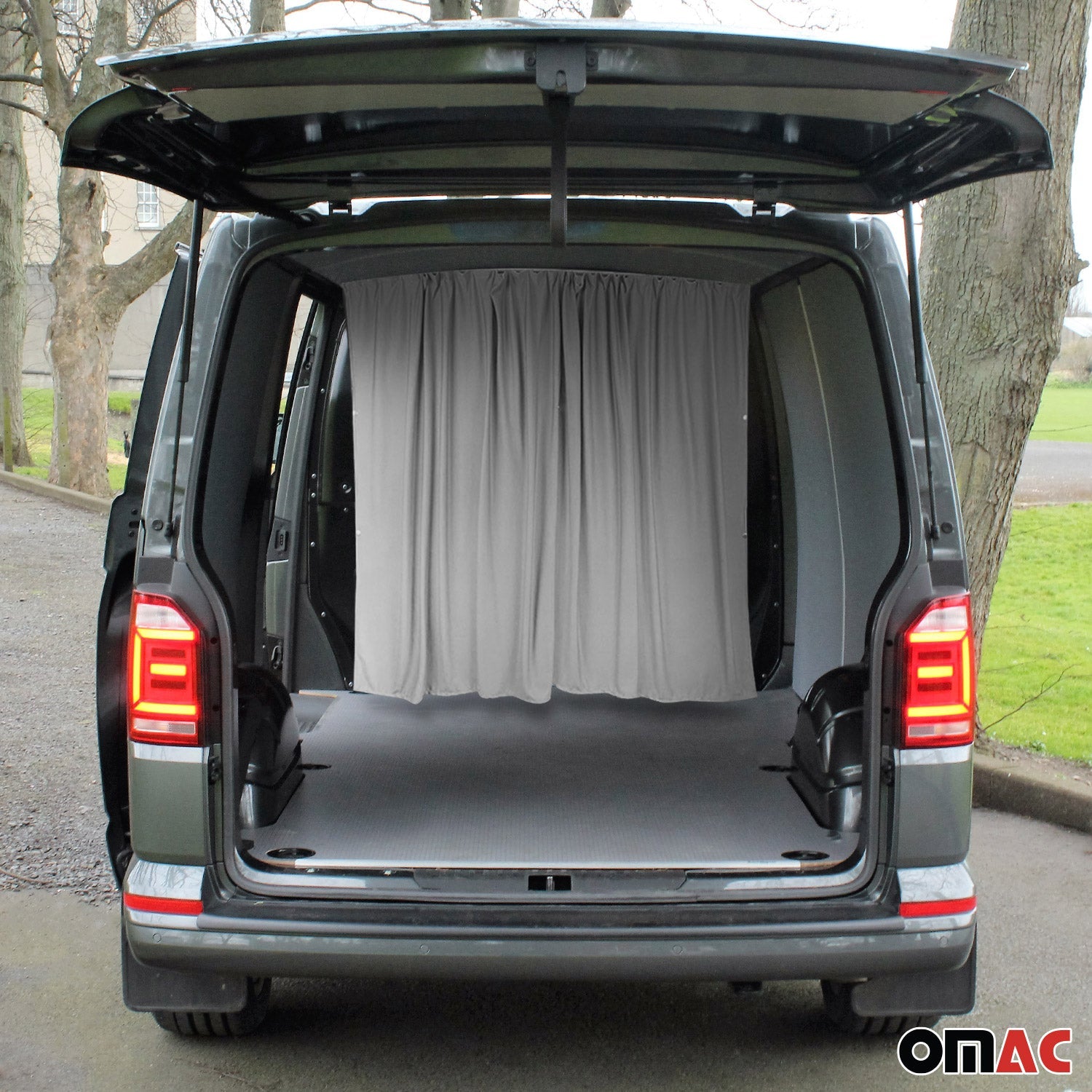 OMAC USA Chevrolet Express Cabin Divider Curtains Privacy Curtains Gray 2 Curtains, alternate view