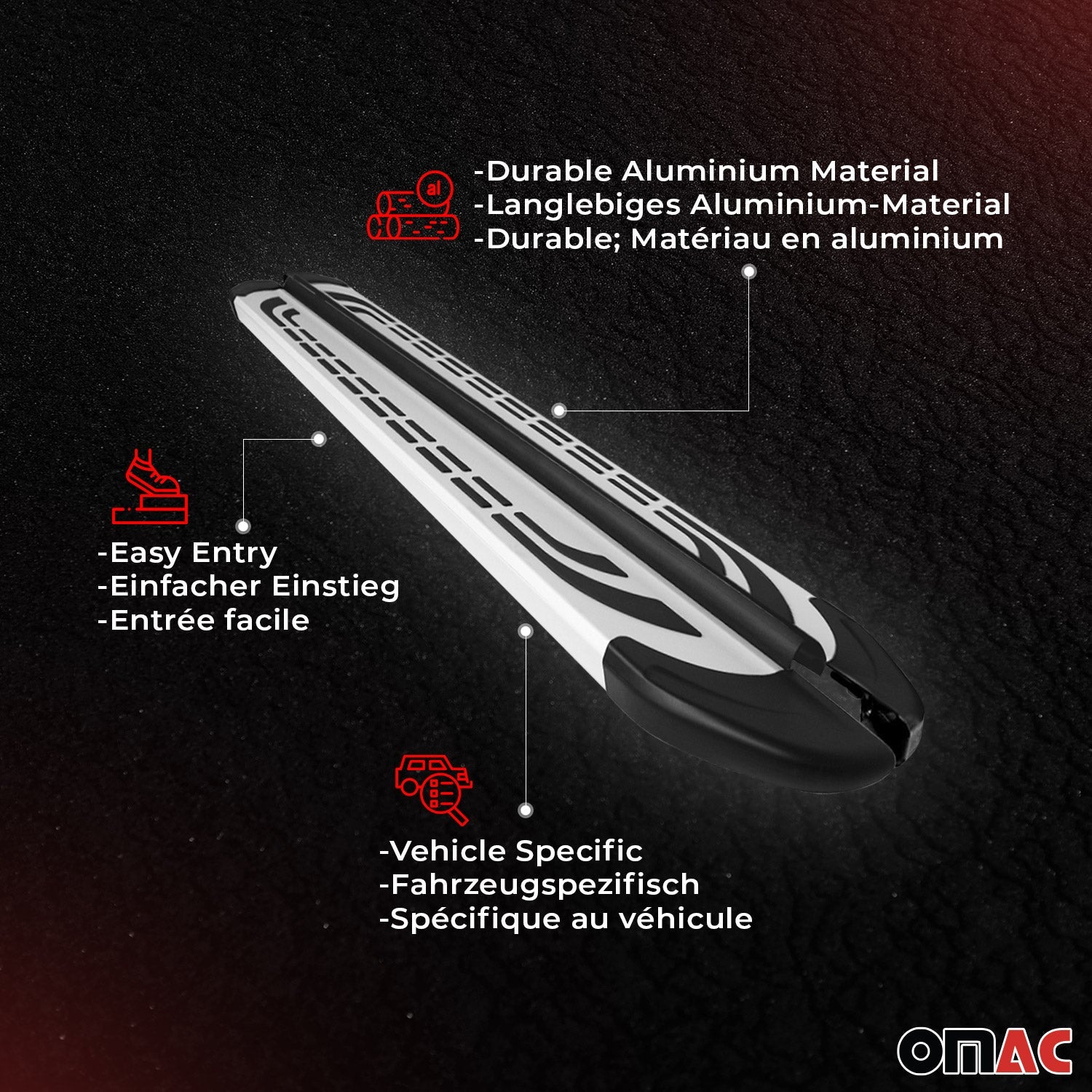 OMAC USA 2018-2023 Chevrolet Traverse Nerf Bar Side Step Running Boards Alu 2x, side view