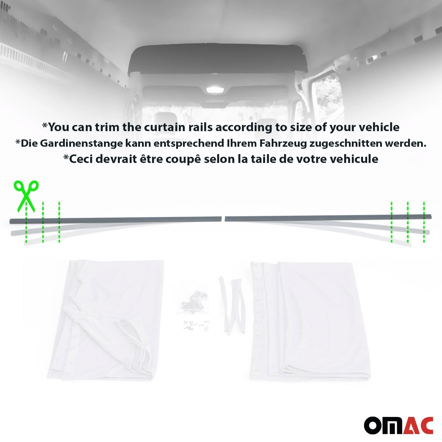OMAC USA Chevrolet Express Cabin Divider Curtains Privacy Curtains Gray 2 Curtains, side view