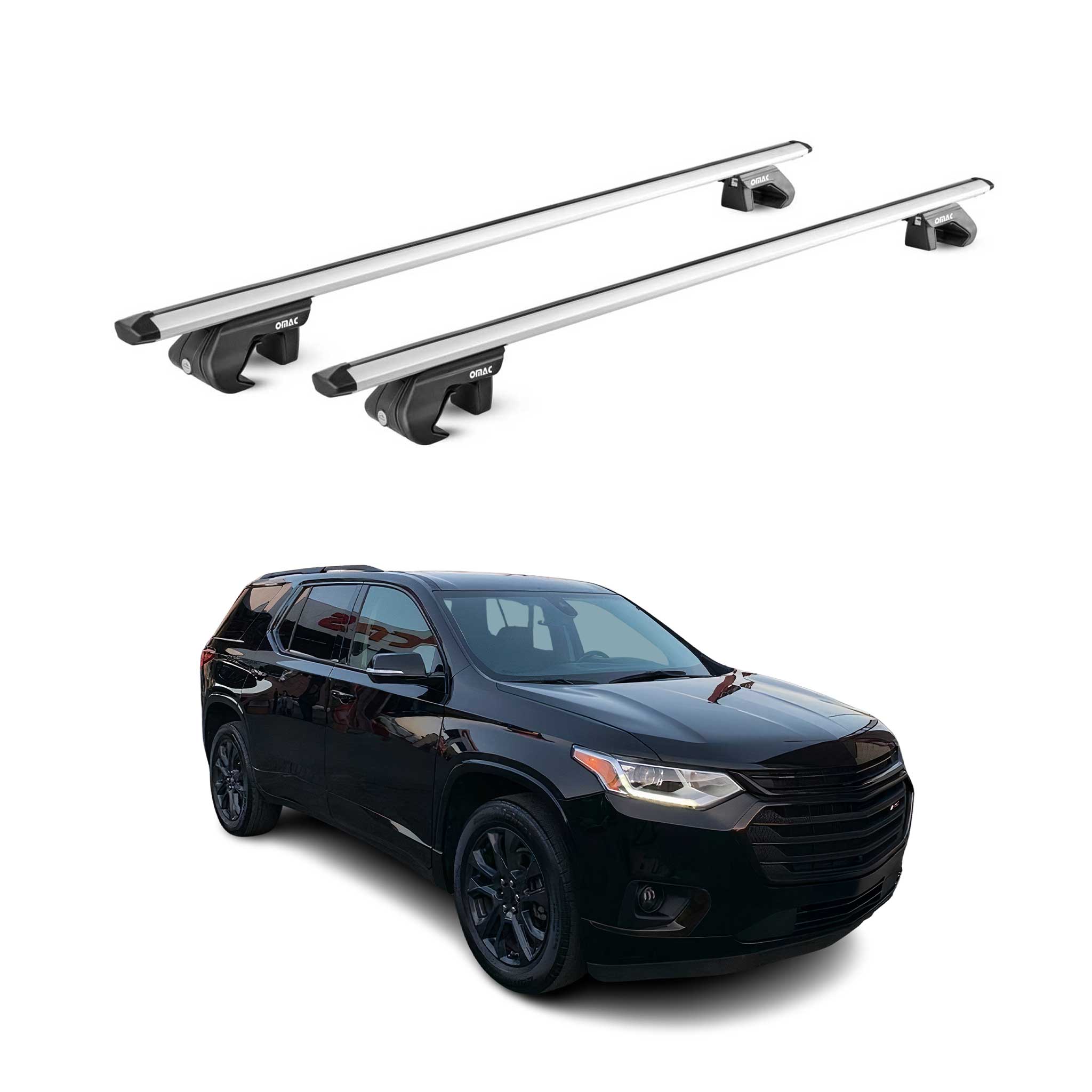 OMAC USA 2018-2024 Chevrolet Traverse Roof Rack Cross Bars Silver Carrier 2 Pcs, raised roof rails
