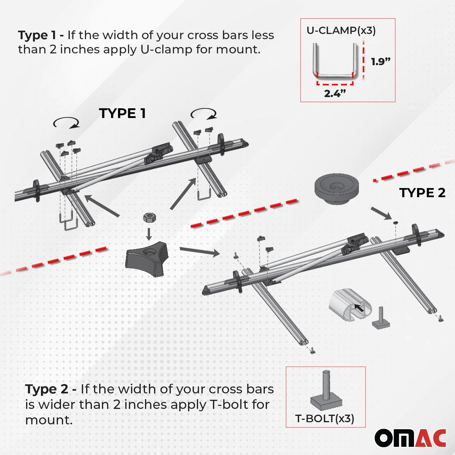 OMAC USA 2018-2024 GMC Terrain / Terrain Denali Bike Rack Carrier Roof Racks Set, roof kits, side view