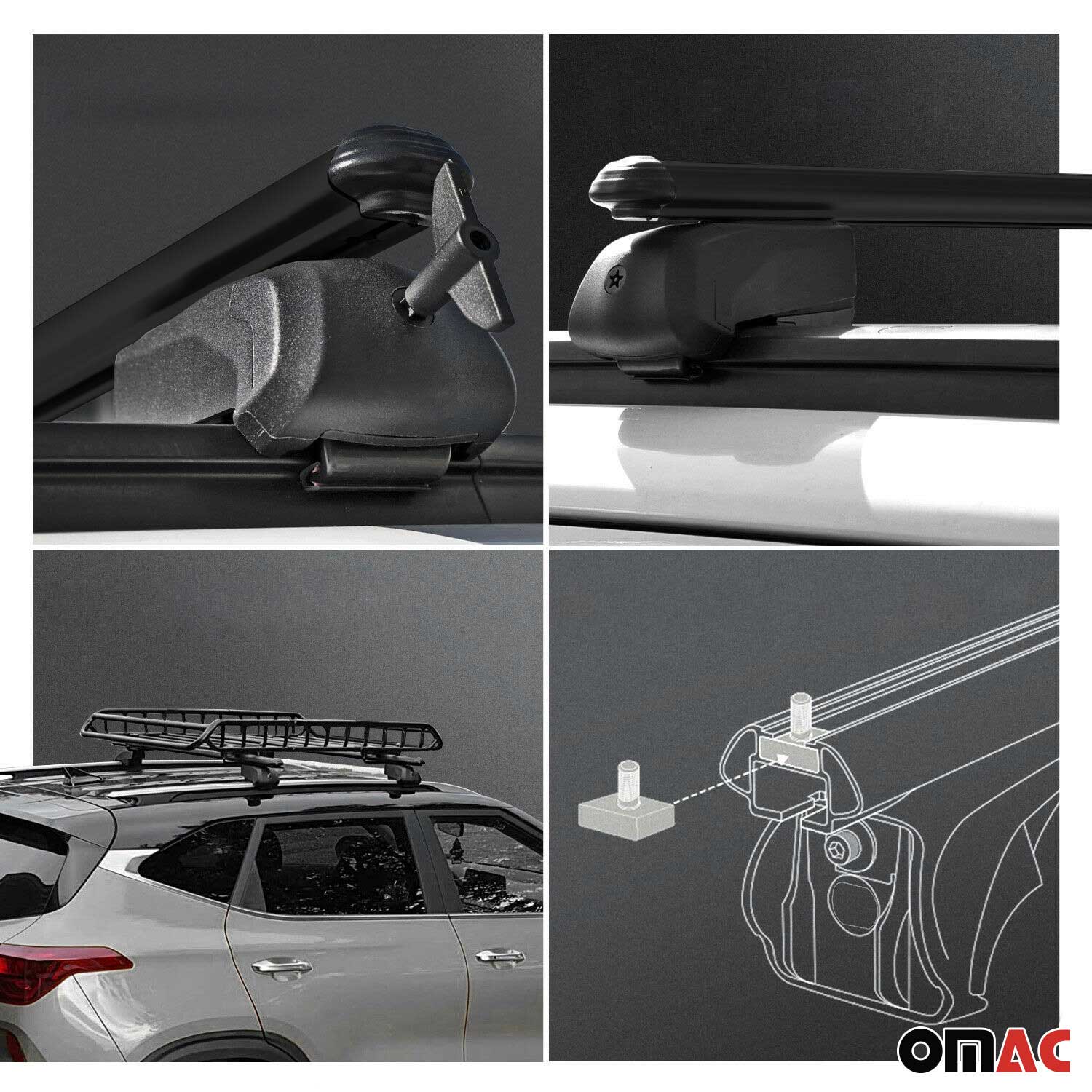 OMAC USA 2013-2022 Buick Encore Roof Rack Cross Bars Black, flush-mounted roof rails, side view