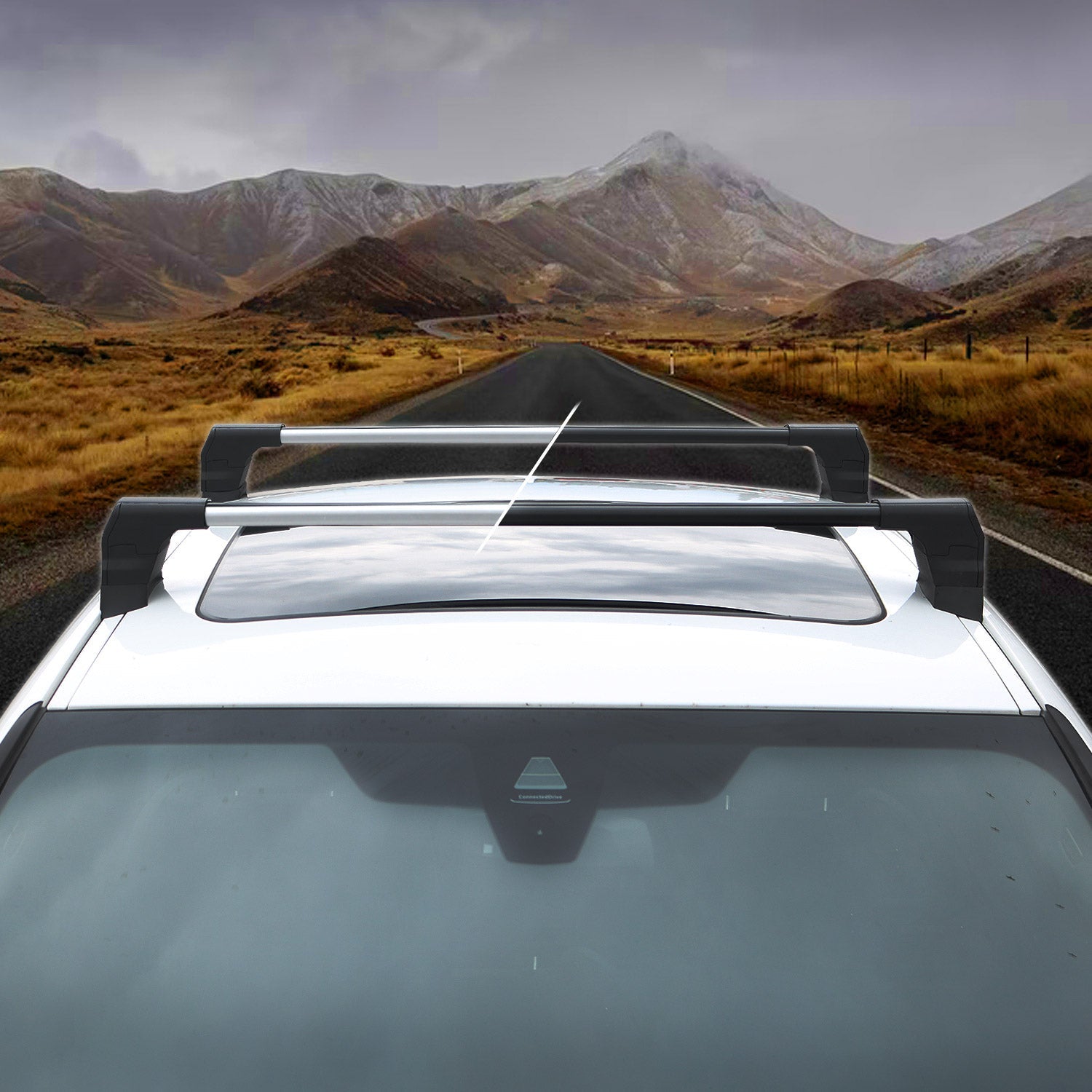 OMAC USA 2015-2018 Chevrolet City Express Roof Rack Cross Bars Black, fixpoints, reverse view
