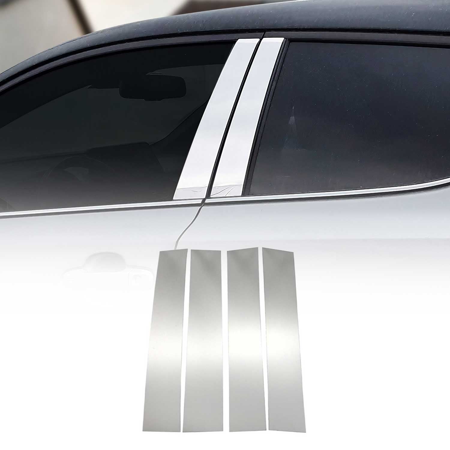 OMAC USA 2007-2014 Cadillac Escalade Window B Pillar Posts Door Trim Steel Silver 4x