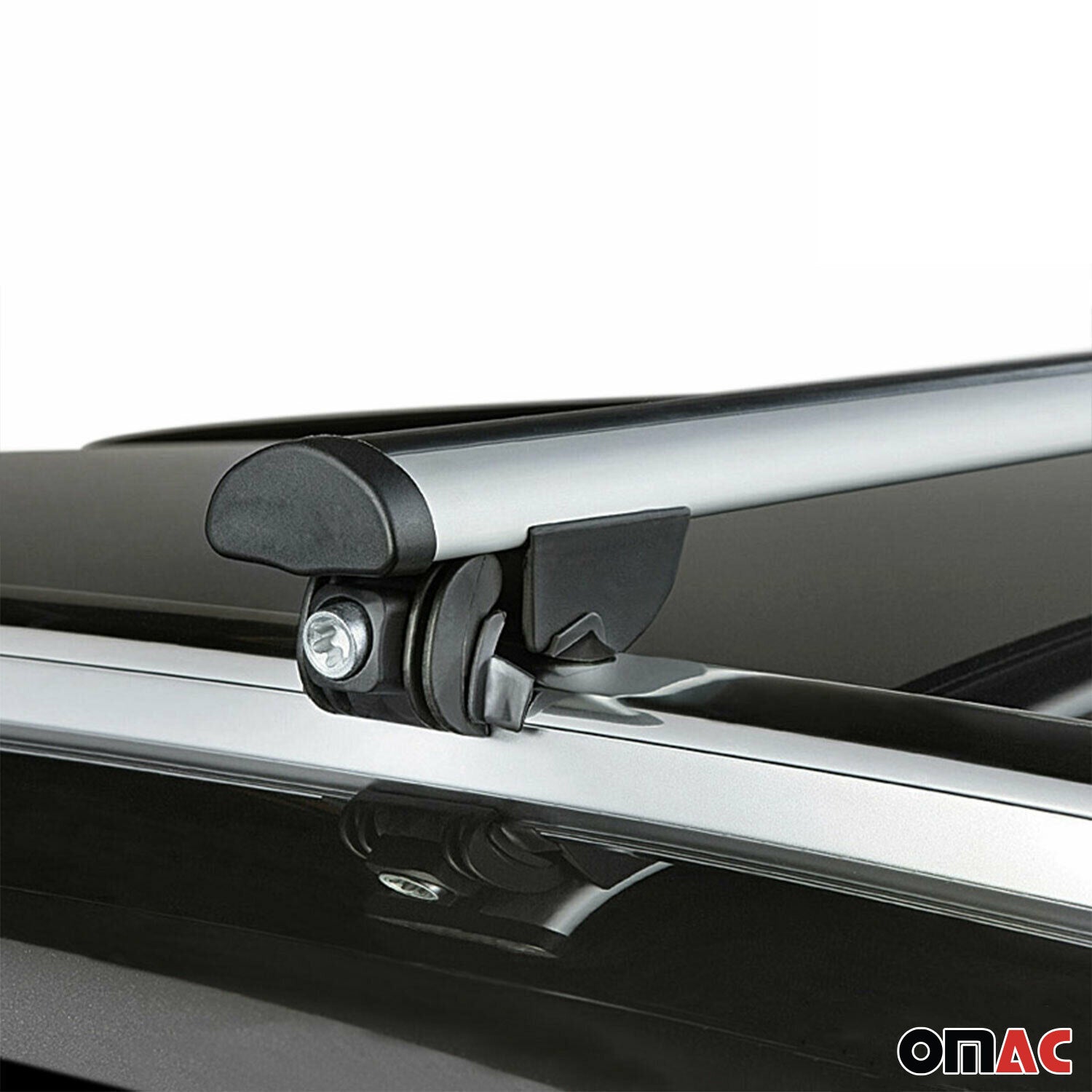 OMAC USA 2017-2022 Chevrolet Trax Roof Rack Cross Bars Silver, flush-mounted roof rails, close-up detail