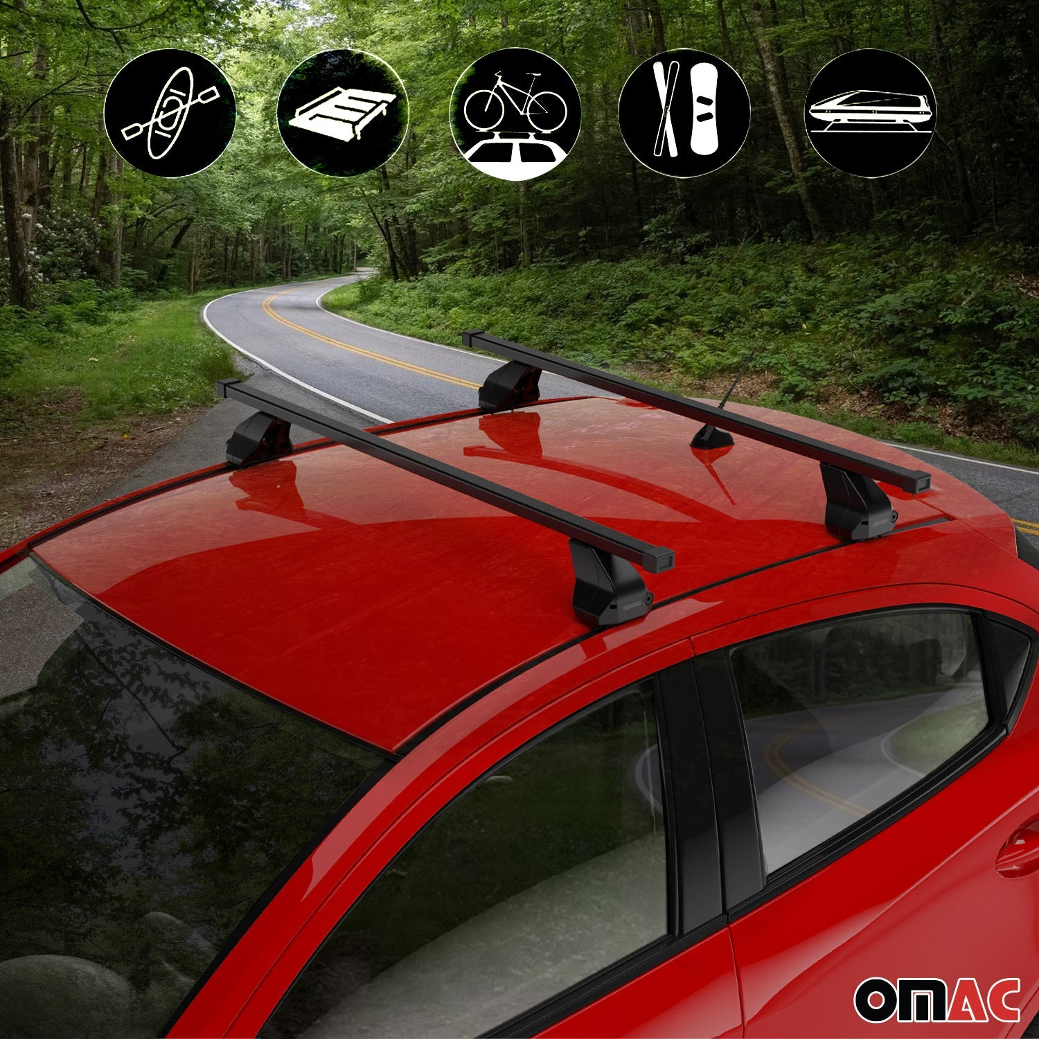 OMAC USA 2018-2024 Chevrolet Equinox Roof Rack Cross Bars Black, fixpoints, close-up detail