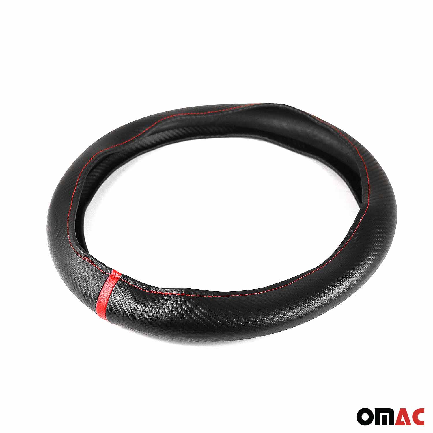 OMAC USA 14.5-15.5’’ Steering Wheel Cover Red Stripe Leather Anti-slip Breathable, top view