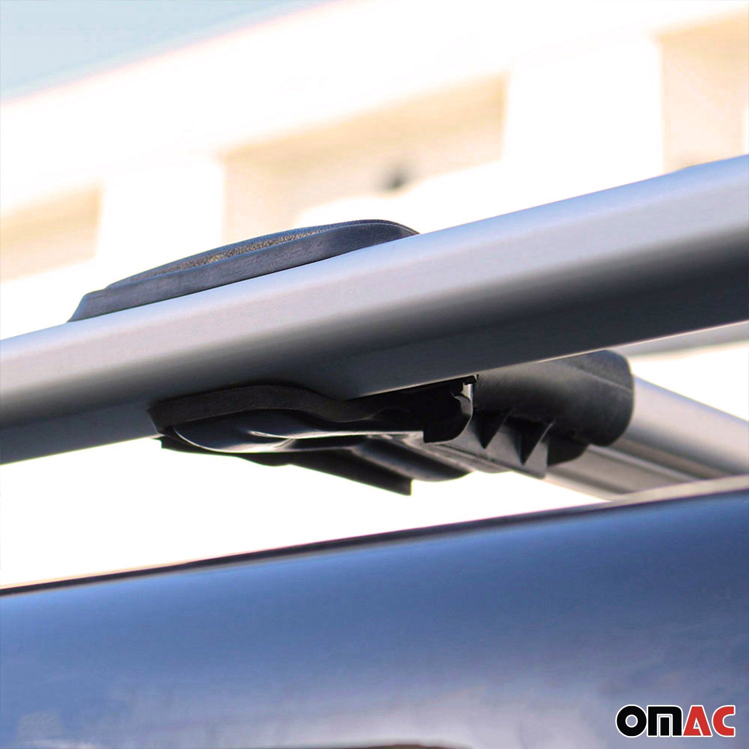 OMAC USA 2024-2026 Chevrolet Traverse Roof Rack Cross Bars Luggage Carrier Gray 2Pcs, raised roof rails, angled view