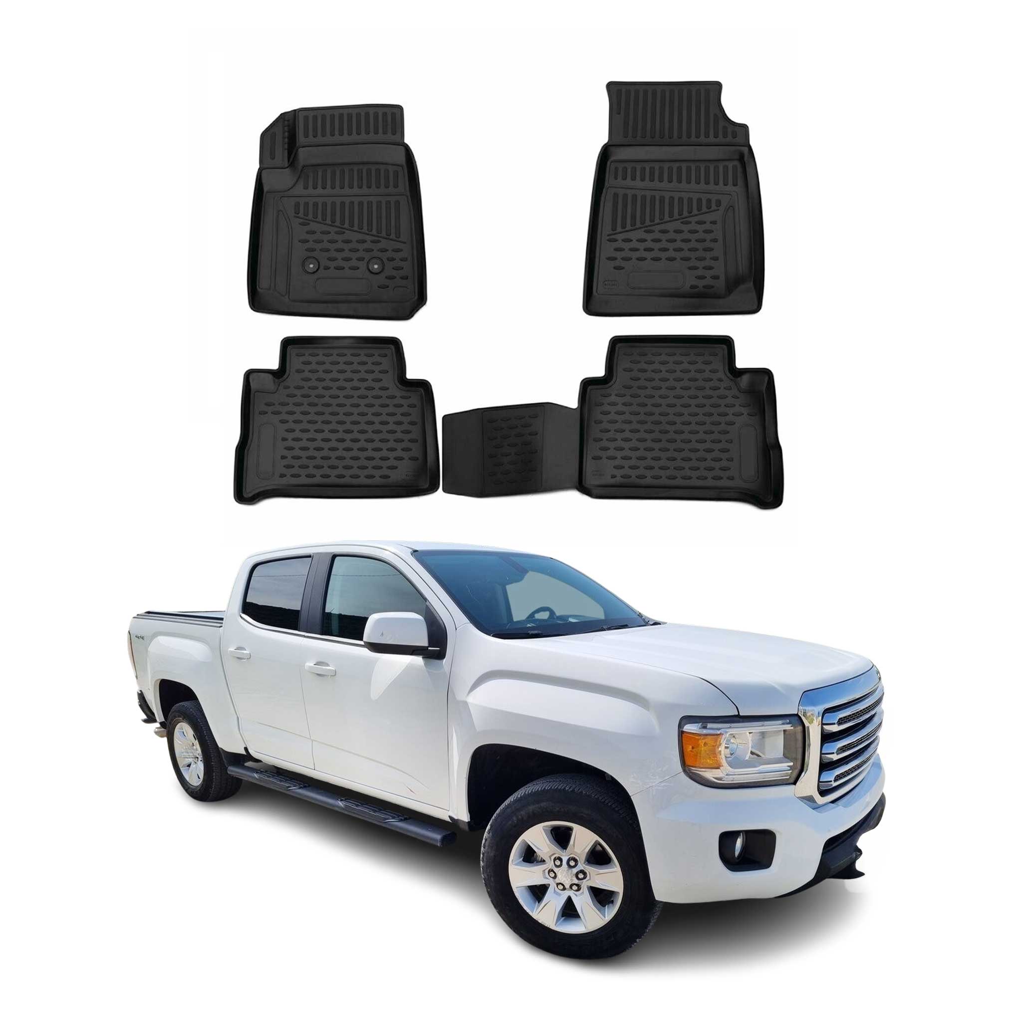 OMAC USA 2015-2022 Chevrolet Colorado Crew Cab Floor Mats Liners Full Set All Weather Black, classic floor mats