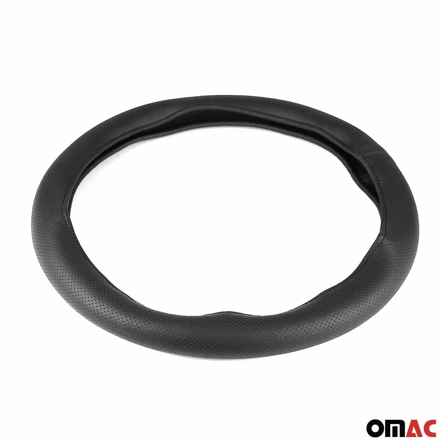 OMAC USA 14.5-15.5’’ Steering Wheel Cover Black Dotted Leather Anti-slip Breathable, top view